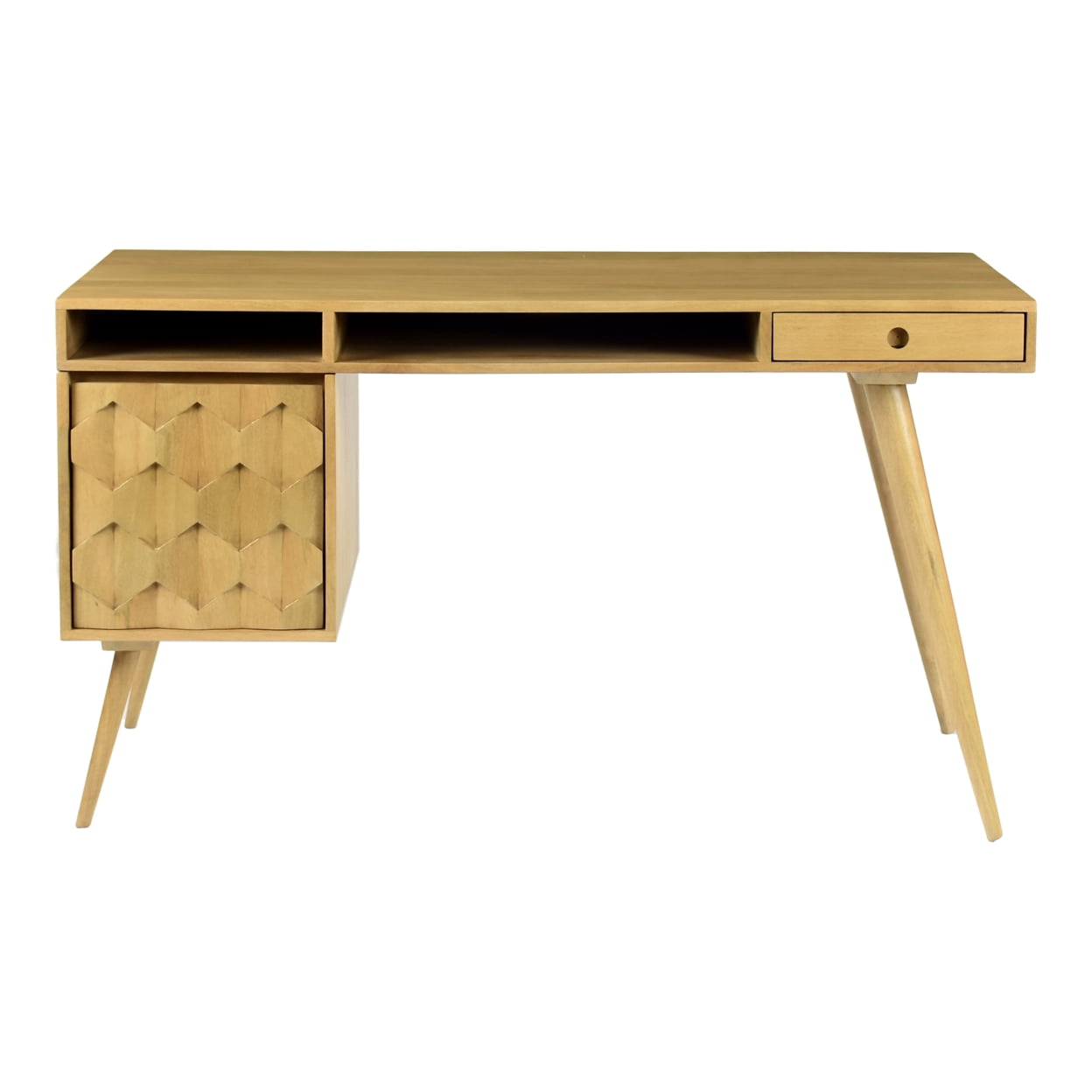 Modern Light Oak Wood Writing Desk with Dual Drawers