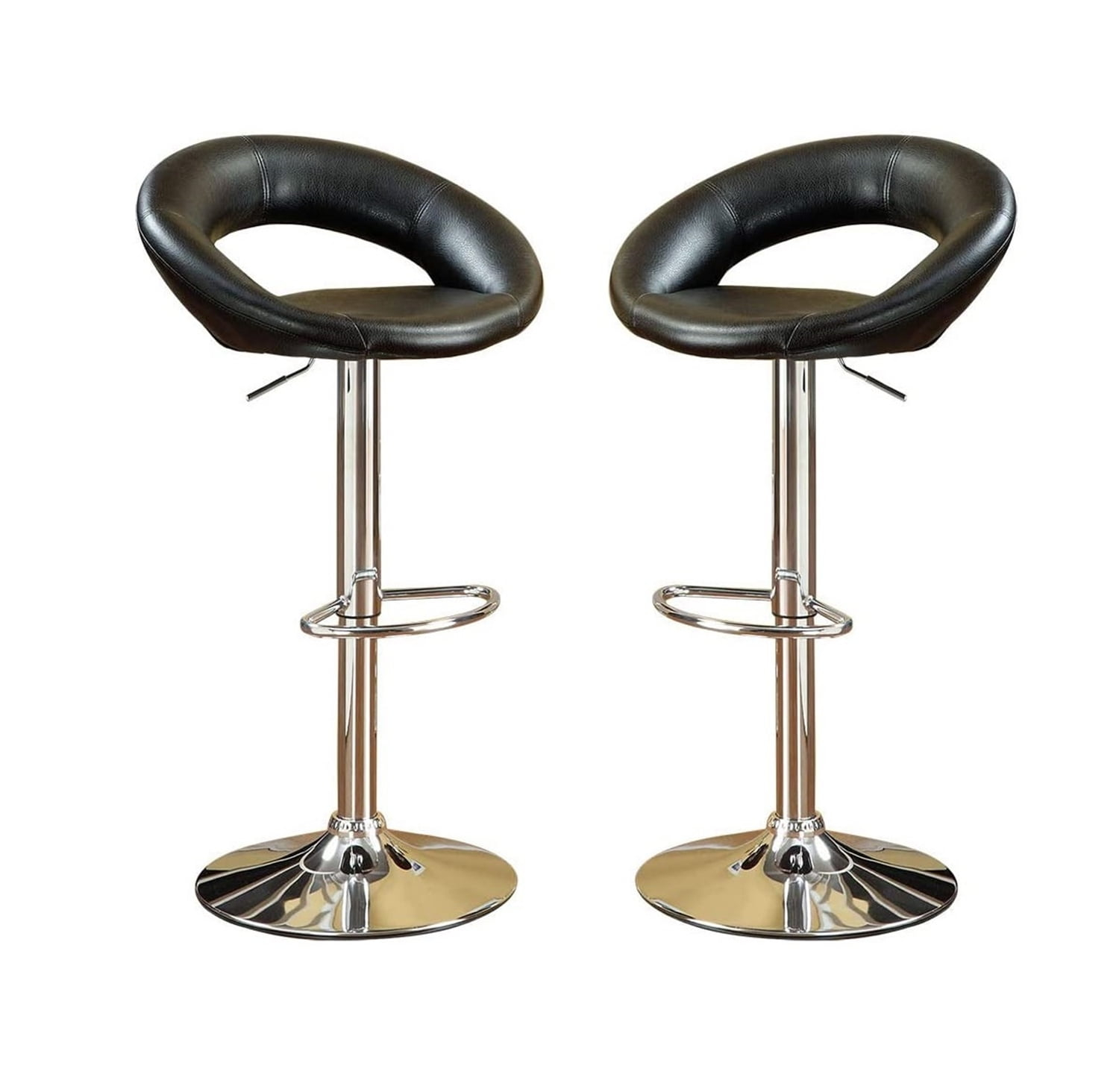 Set of 2 Swivel Bar Stool Dining Chair, Modern Faux Leather Upholstered Bar Chair, Adjustable Counter Height Accent Chair with Footrest and Open Back for Living Room, Dining Room, Black