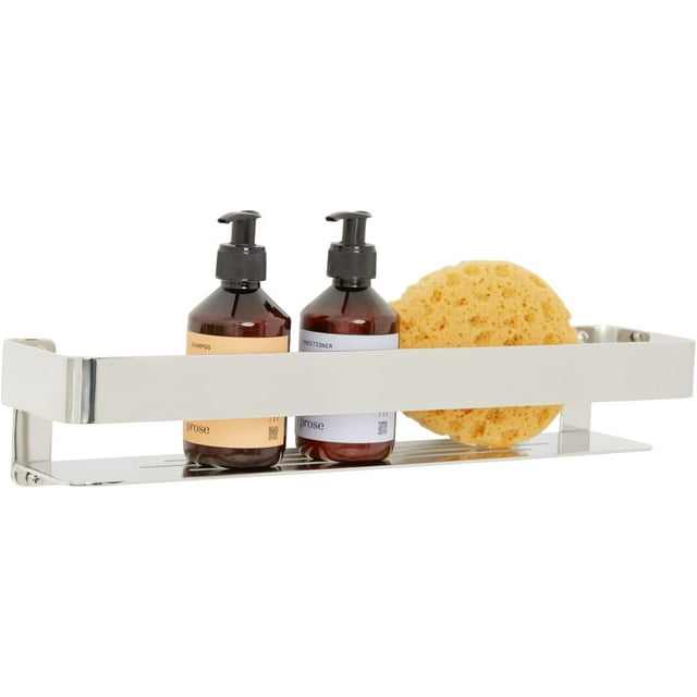 Floating Rectangular Shower Shelf with Rail in a Polished Finish
