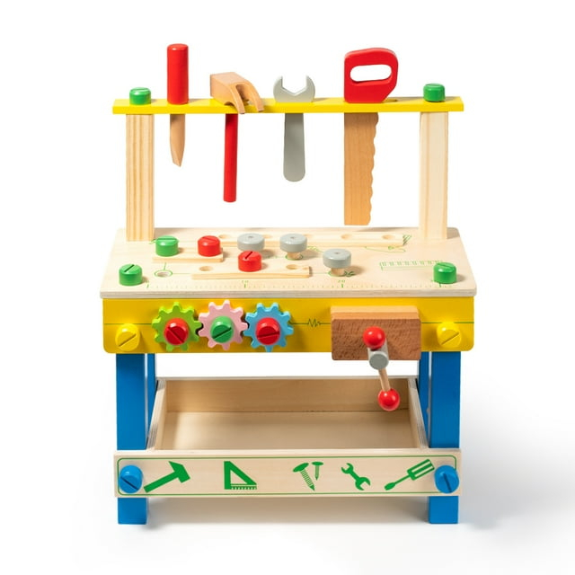 MMTX Kid Tool Toy Play, Wooden Tool Bench Workshop, Workbench with Tools Set, Wooden Construction Bench Toy for Boy Girl Age 3 to 10