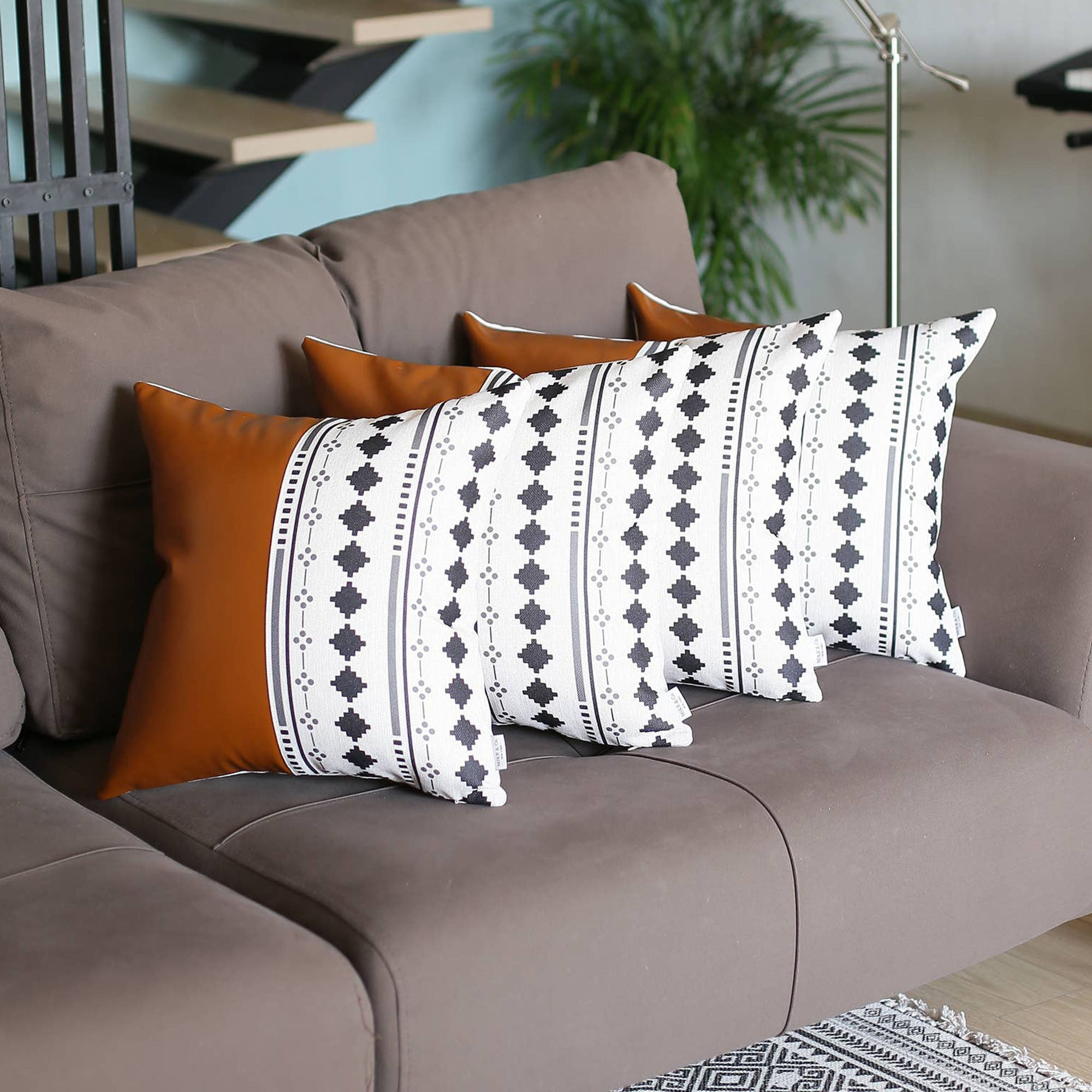 Geometric Faux Leather Reversible Pillow Cover (Set of 4)