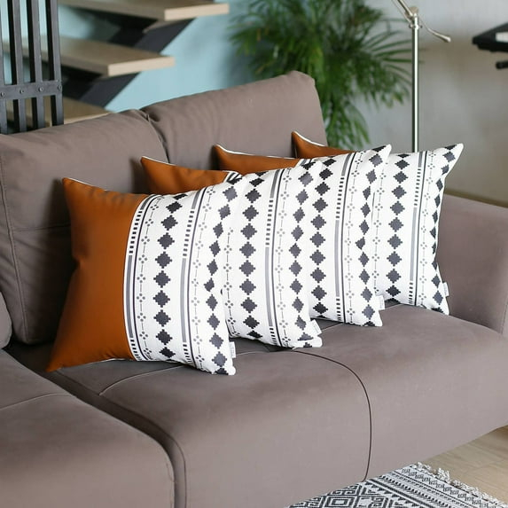 Geometric Faux Leather Reversible Pillow Cover (Set of 4)