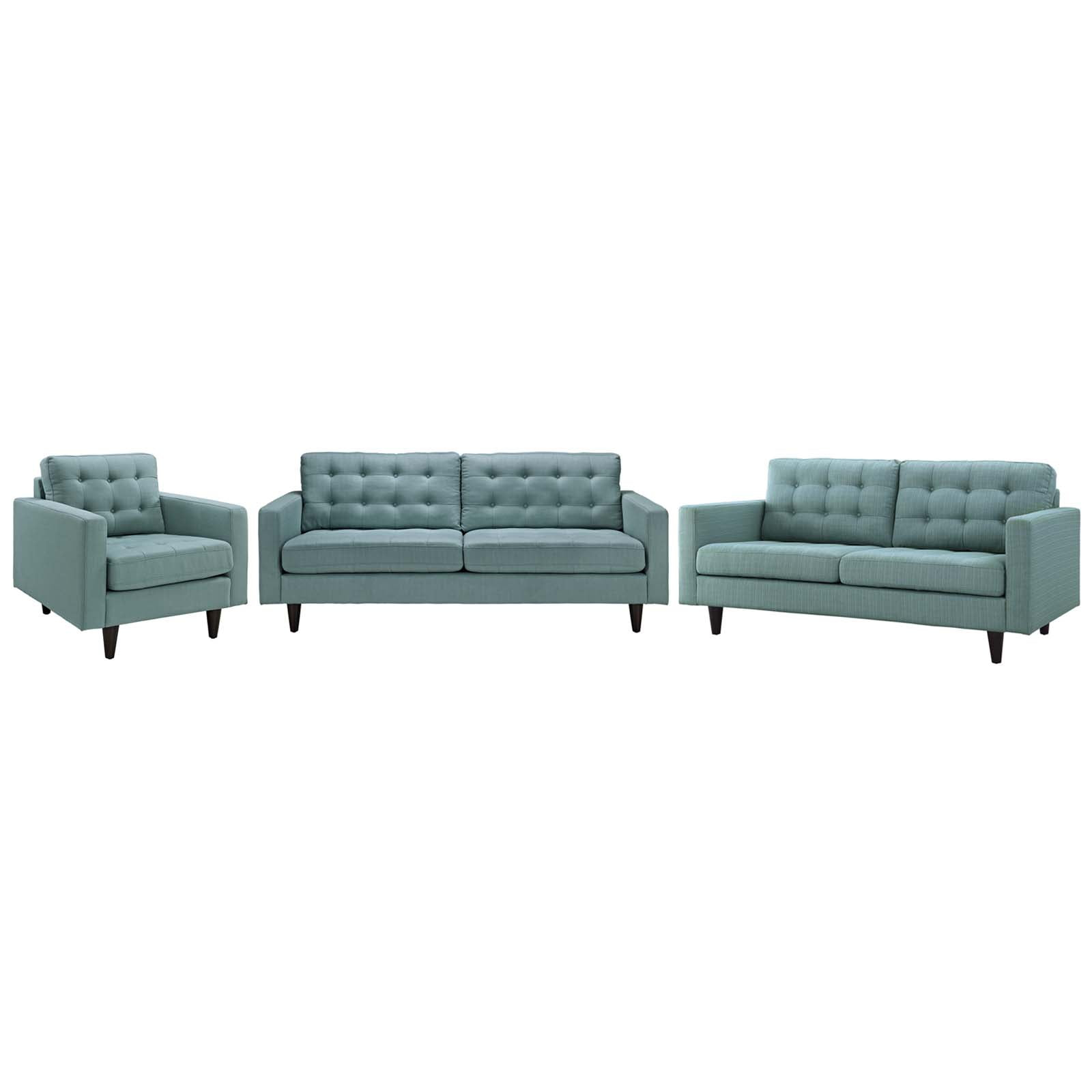 Modern Contemporary Urban Design Living Room Lounge Club Lobby Armchair and Lovesea and Sofa Set, Fabric, Blue