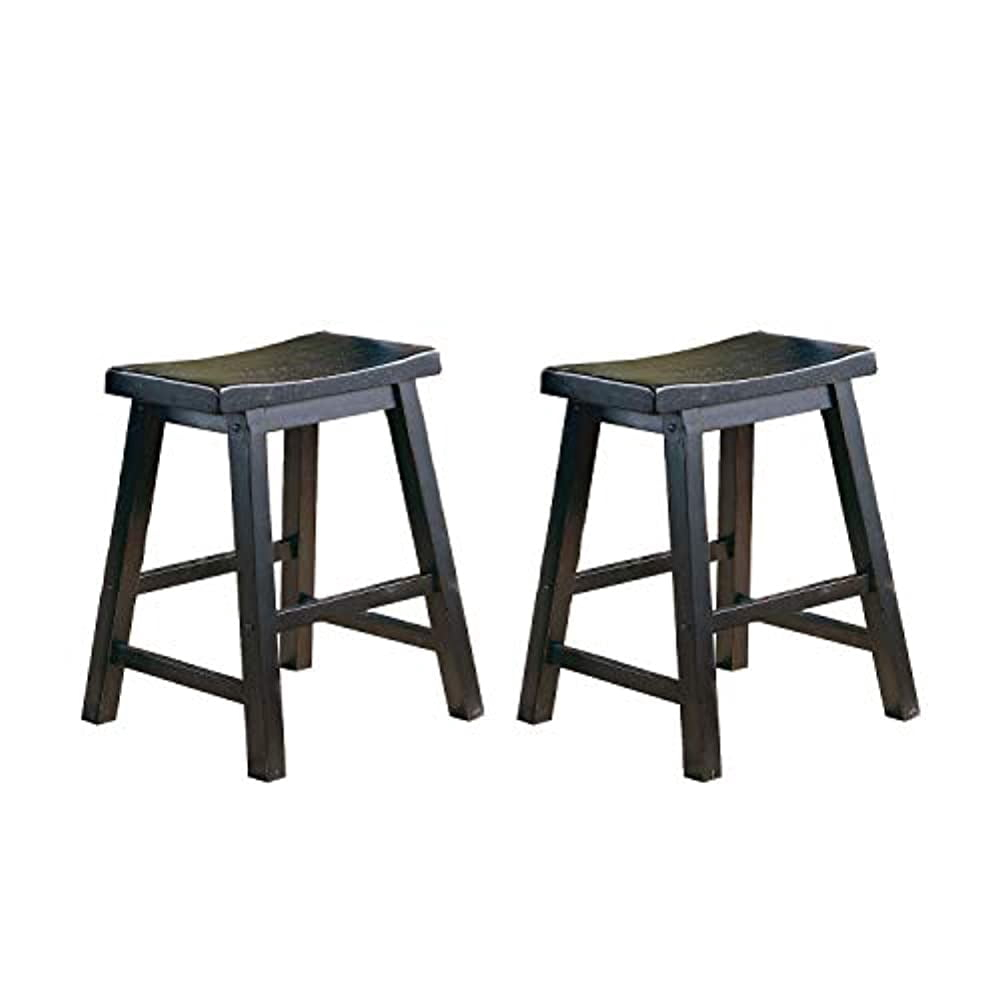 Homelegance 18 Inch Dining Height Wooden Saddleback Seat Barstool, Black