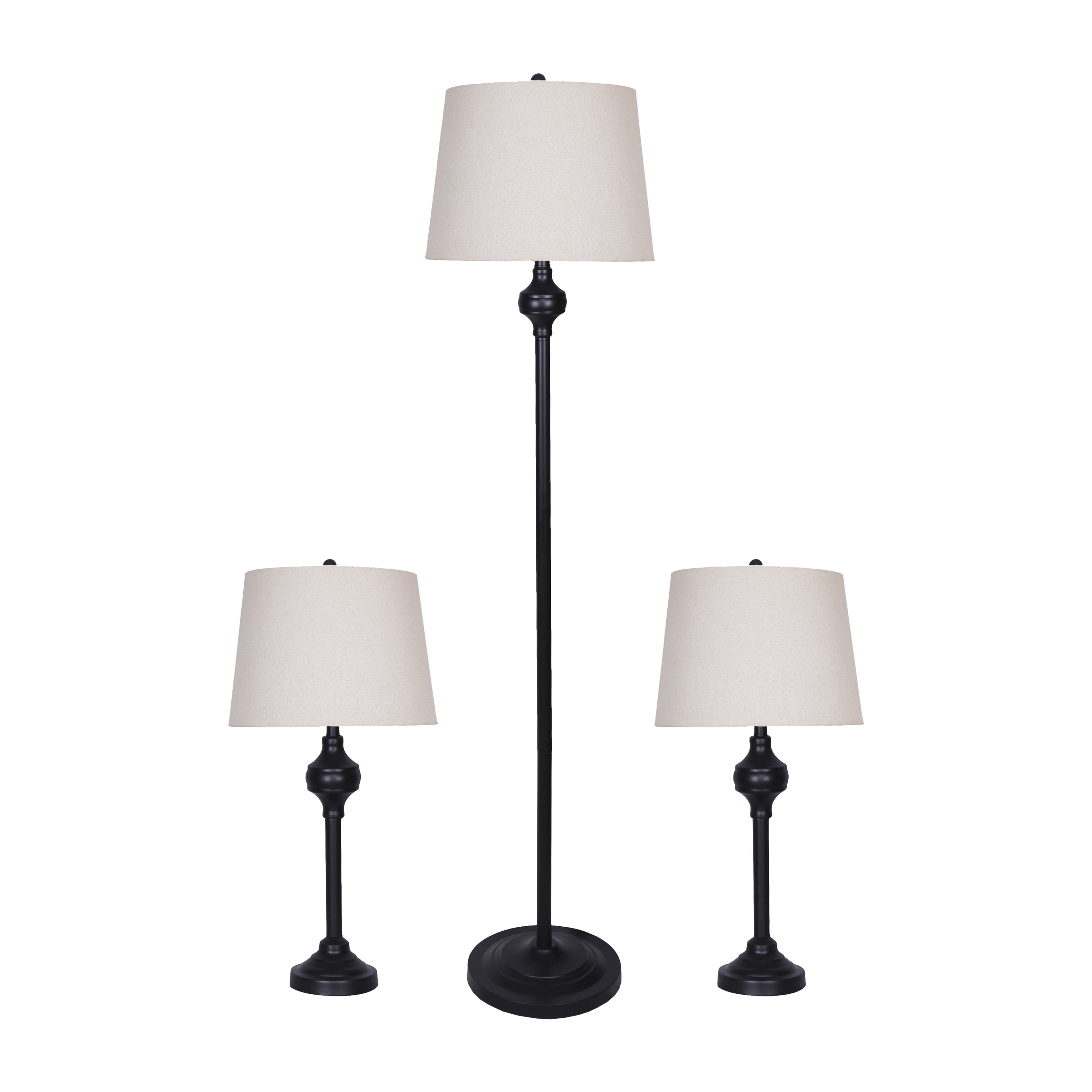 25"Hx13" Diameter/60"Hx16" Diameter, Set of Three, Metal Table & Floor Genie Lamps, Black, Stylish Lighting for Bedroom,