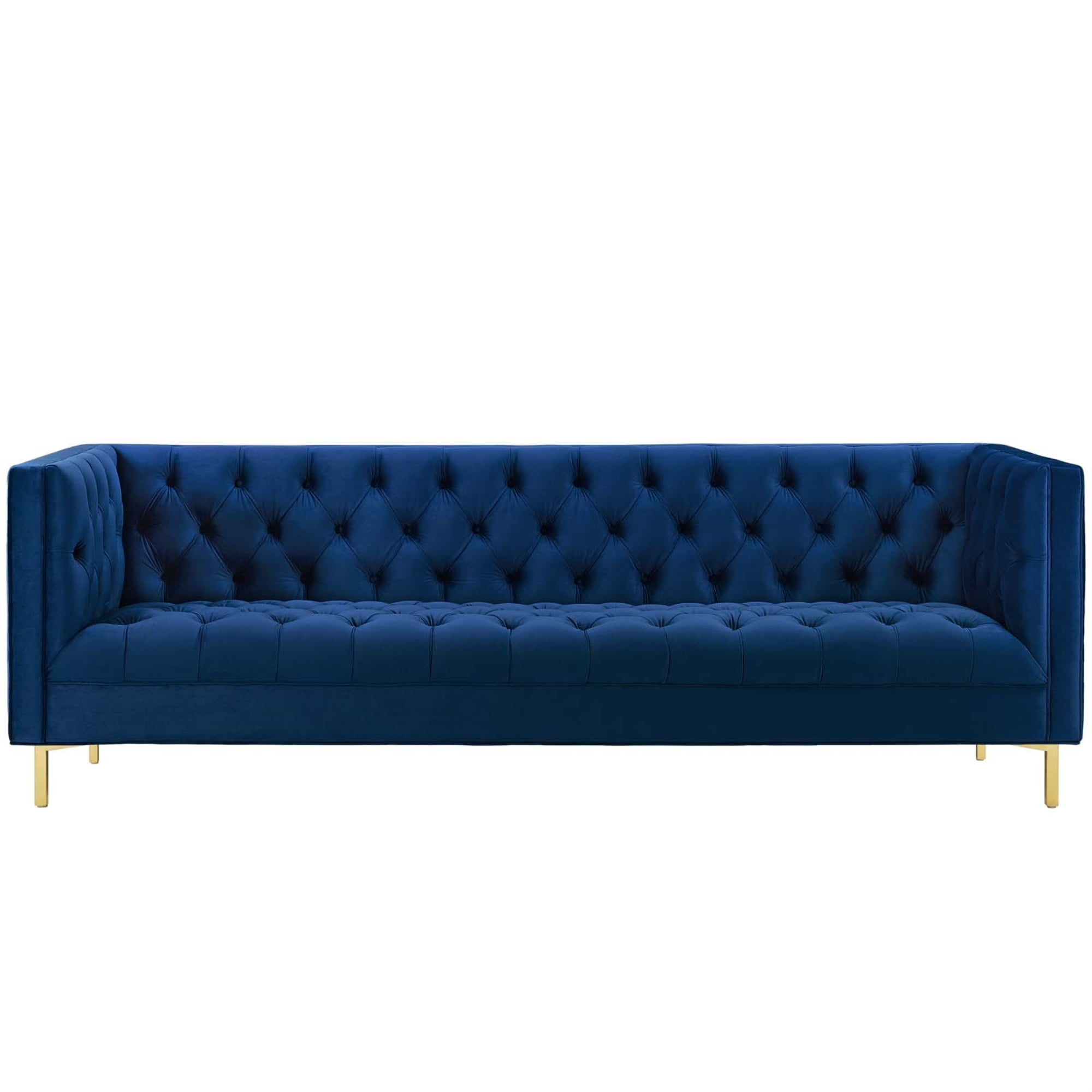 Modway Delight Tufted Button Performance Velvet Stainless Steel Sofa in Navy