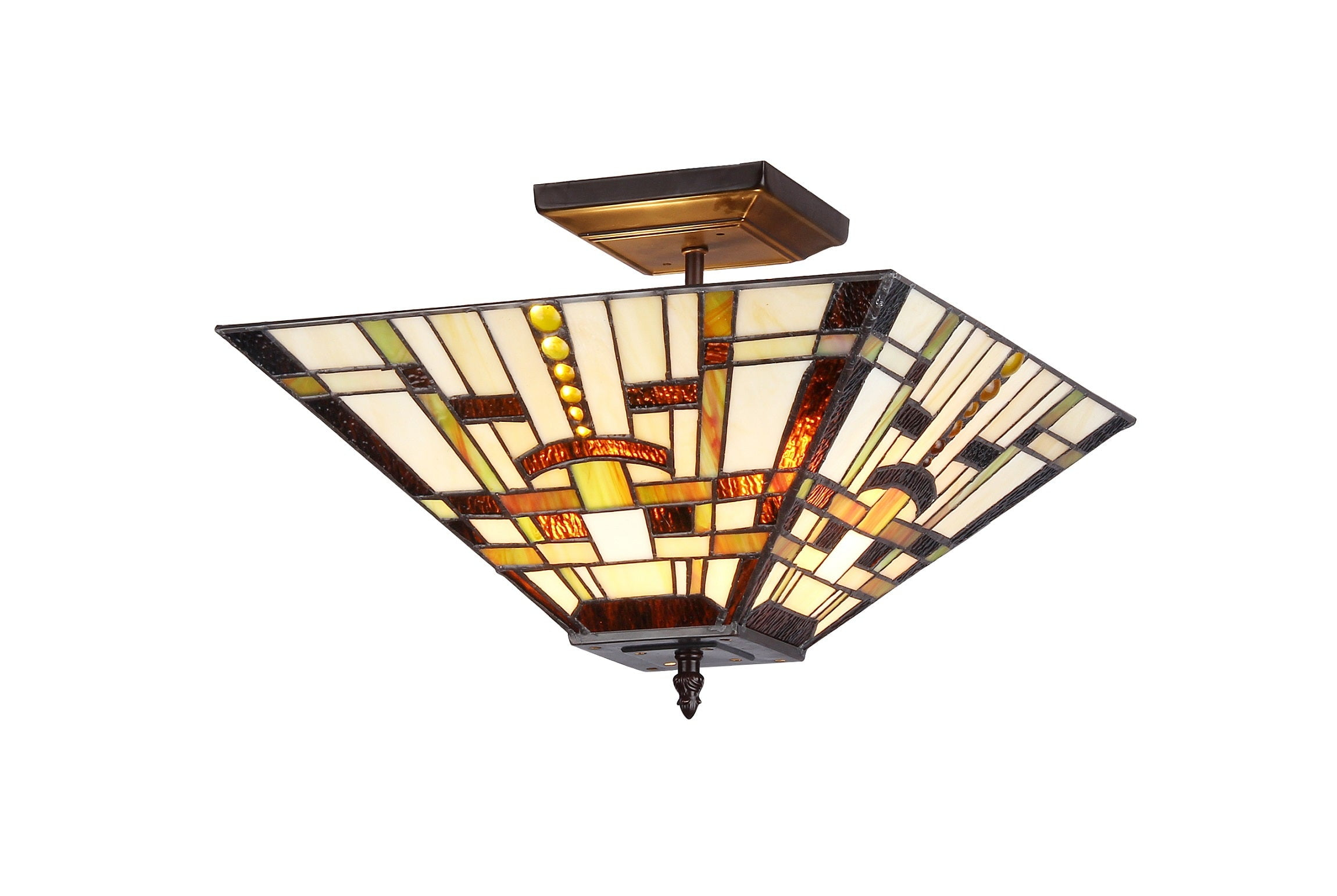Chloe Lighting Farley Tiffany-Style Mission 2 Light Semi-Flush Ceiling Fixture 14" Shade