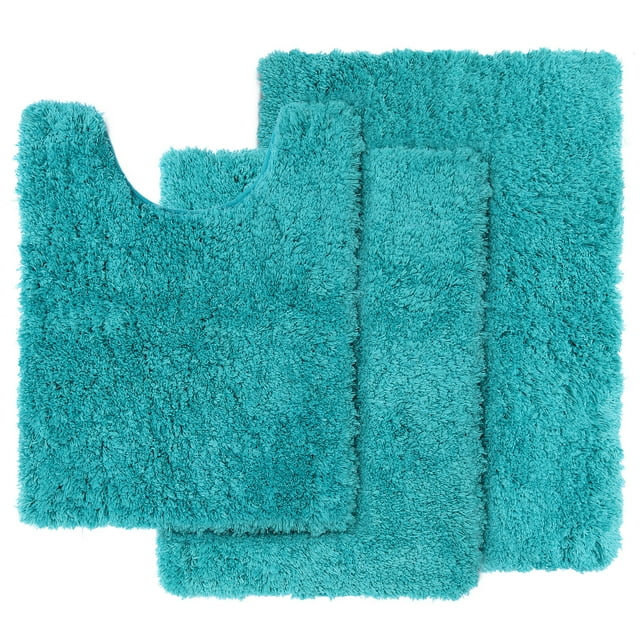 Nestl Super Soft Shaggy Bath Rug, Absorbent Bathroom Rug, Small Medium and Contour, Teal