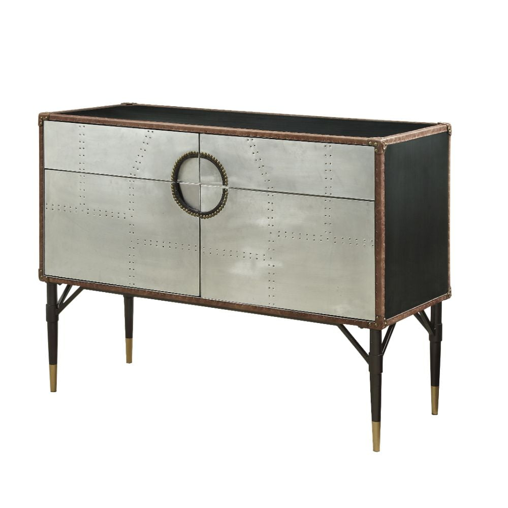 ACME Rosy Leather Top Console Table in Black and Silver