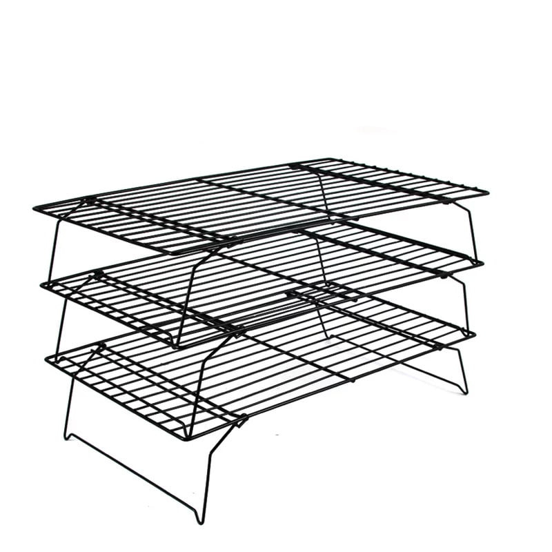 Duslogis 3-Tier Cooling Rack for Cookies, Cake and More, Stackable Non-Stick Baking Cooking Cooling Racks for Cooling Roasting Grilling, Black