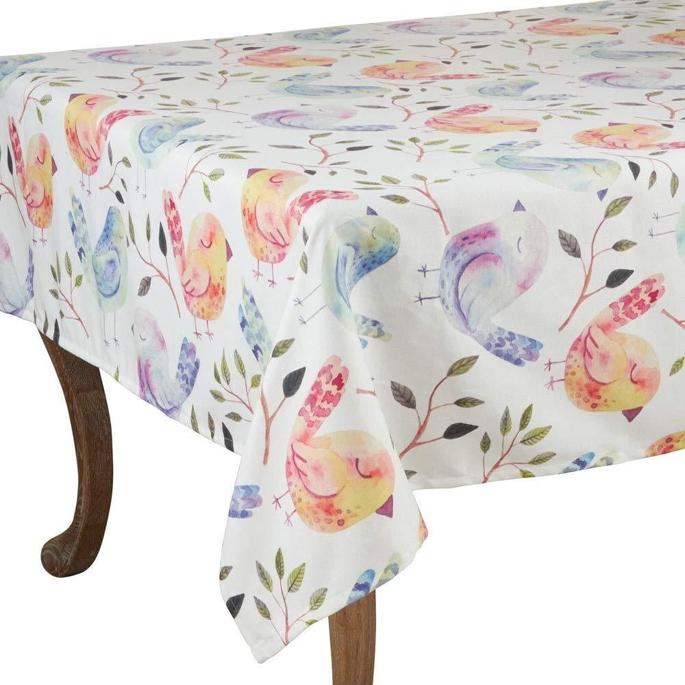 55" Polyester Flock of Birds Table Topper - Saro Lifestyle: Square Animal Print Tablecloth, Machine Washable