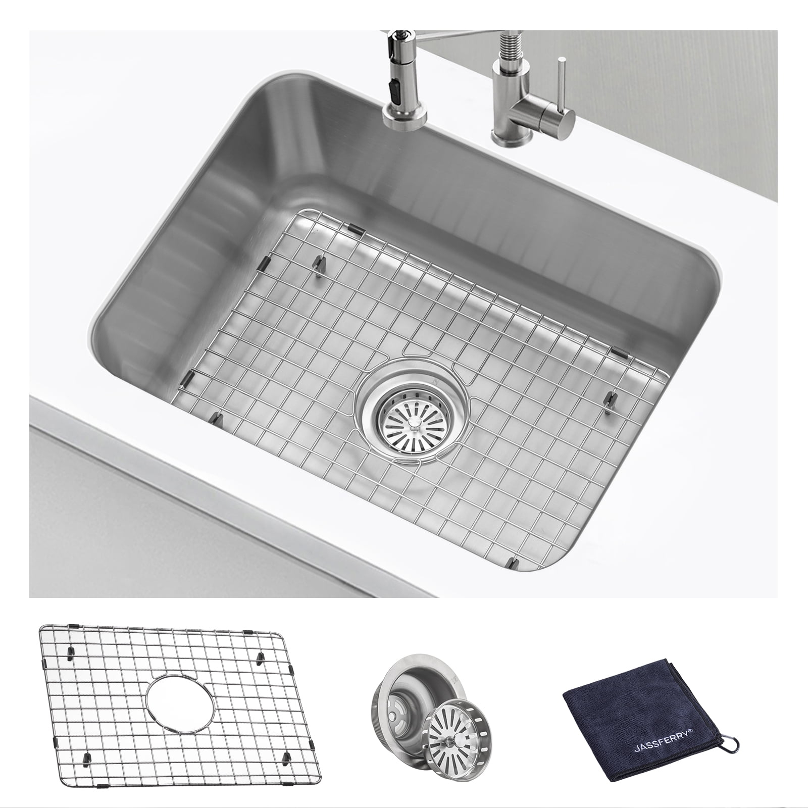 JASSFERRY Undermount Kitchen Sink Single Bowl 23 Inch, 23", 16-gauge Stainless Steel