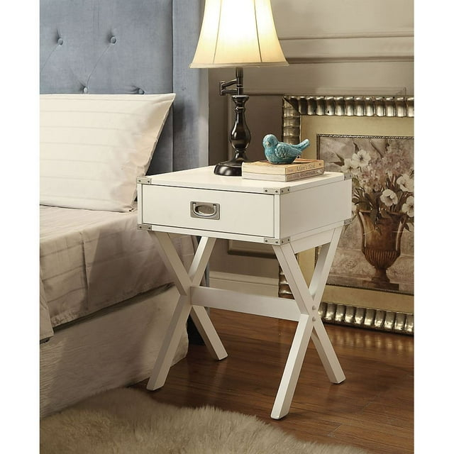 Hassch Rustic Nightstand Wood End Table Side Table with 1 Storage Drawers, White