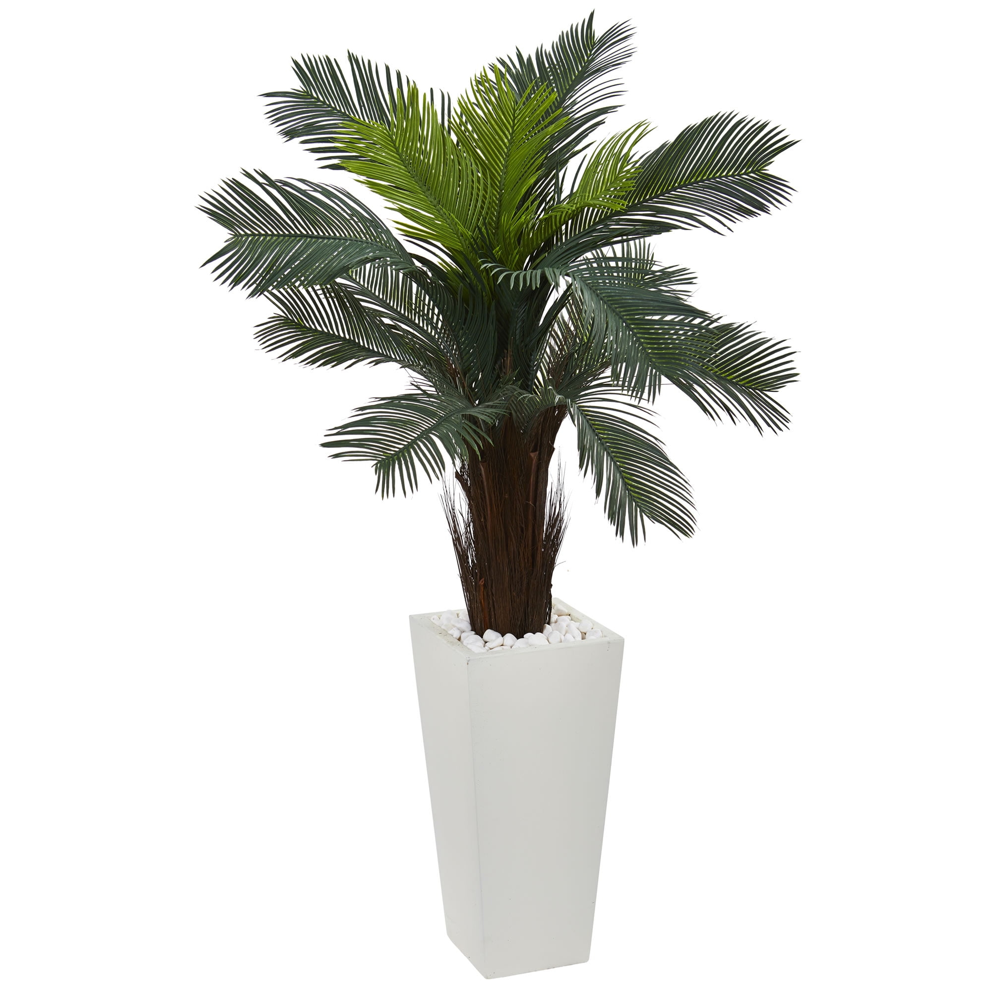Nearly Natural 4.5ft. Cycas Artificial Plant in White Tower Planter, Green