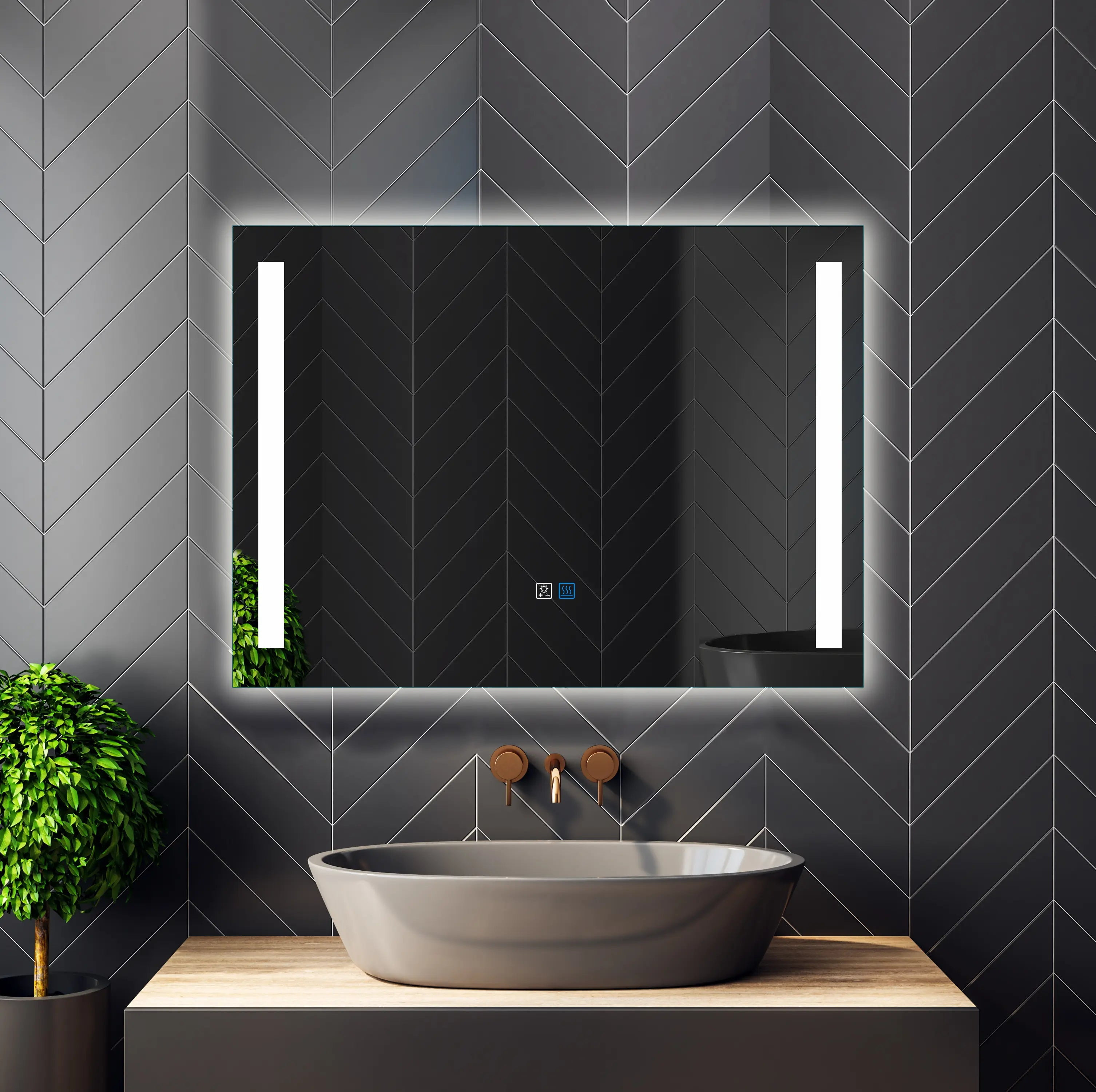 LED Lighted 32x24 Wall Mounted Frameless Rectangle Bathroom Vanity Mirror with Defogger