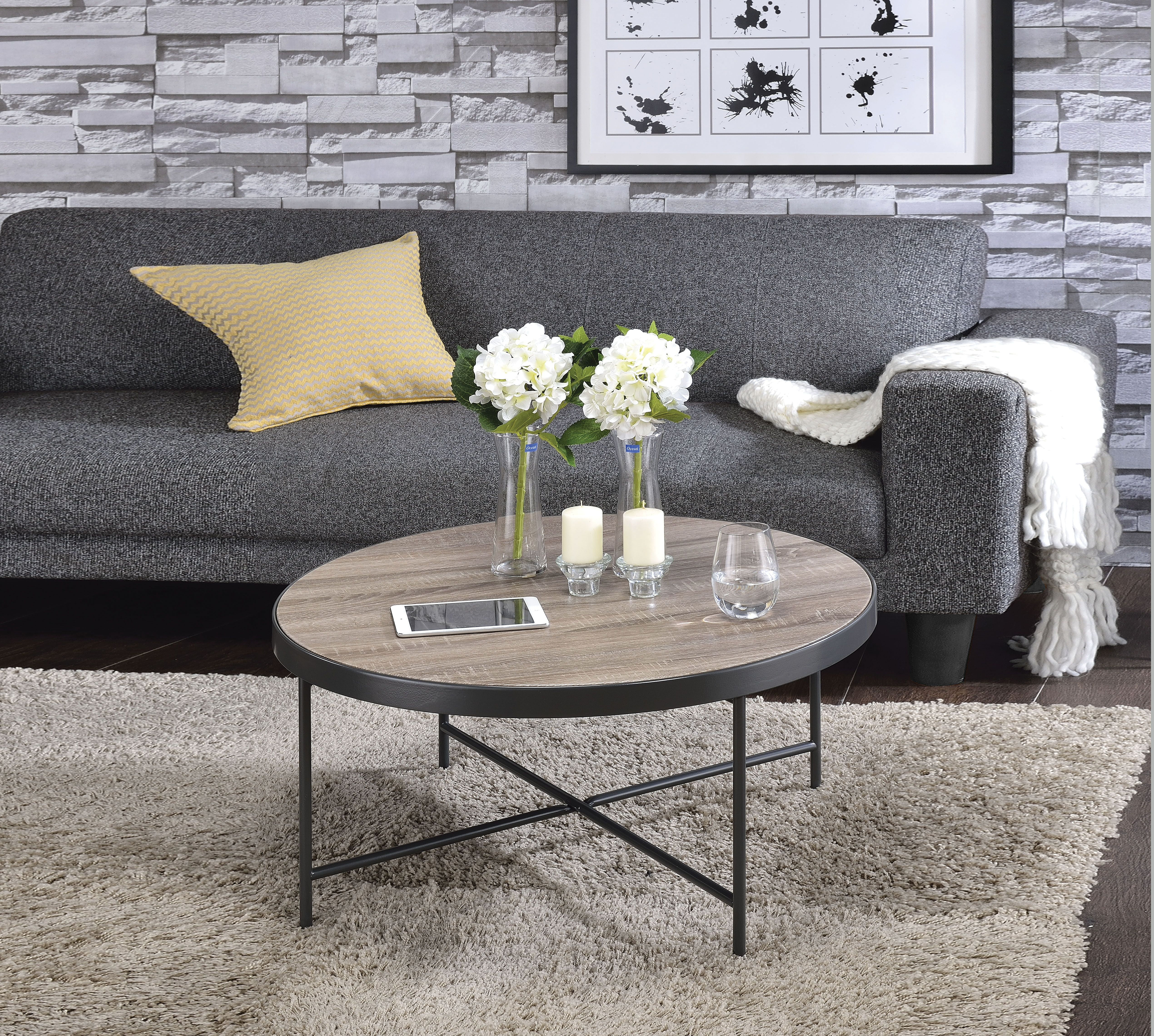Charming Coffee Table Weathered Oak Brown - Saltoro Sherpi