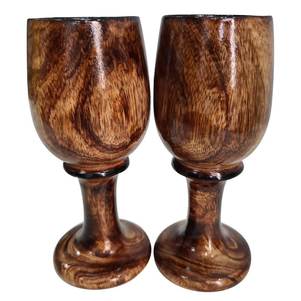 collectiblesBuy Vintage Rustic Wooden Wine Goblet Bar Drinkware Cup Wood Chalice Eco- Friendly Set of 2