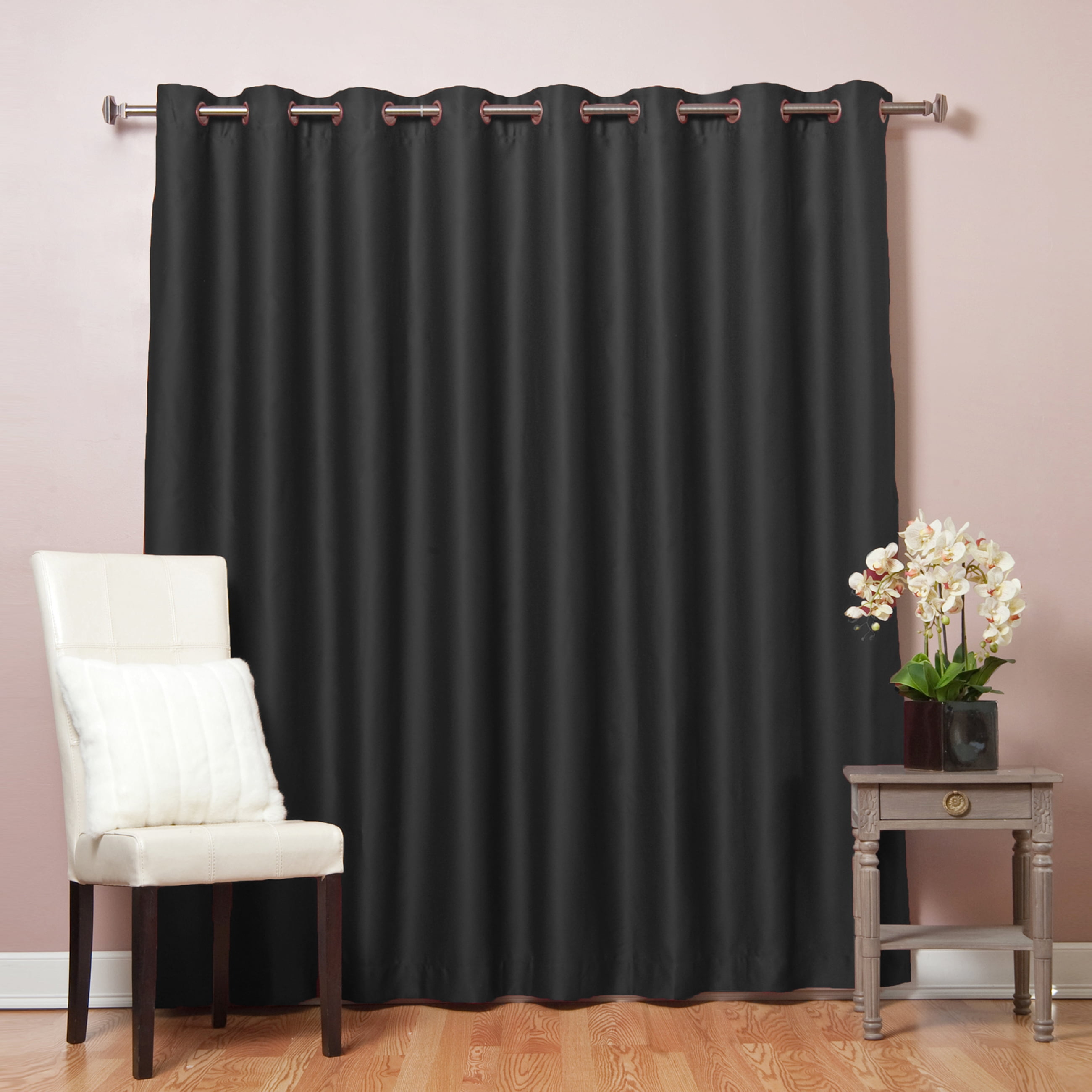 Quality Home Wide Basic Bronze Grommet Blackout Curtain - Black - 80"W X 96"L (Single Panel)