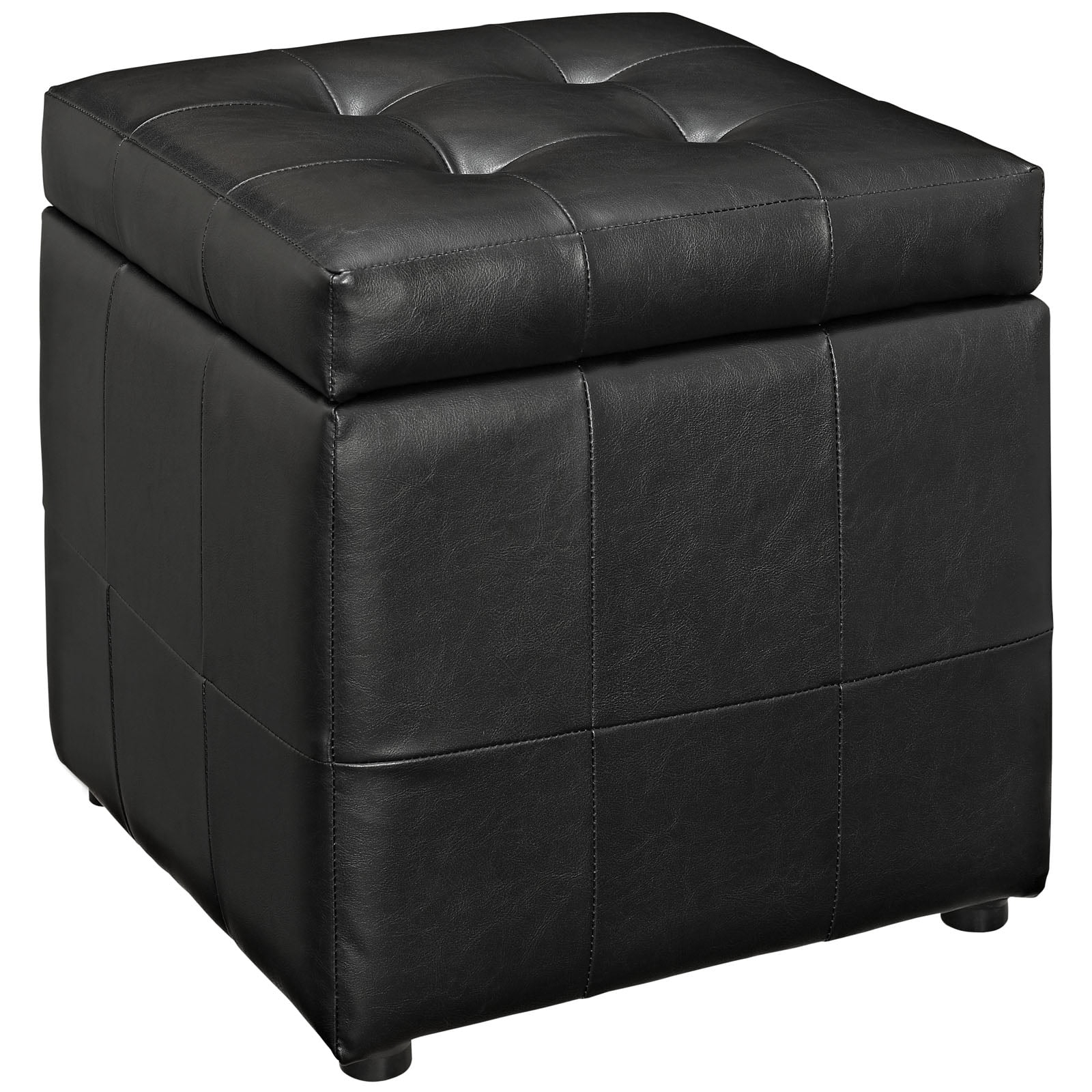 Hawthorne Collection Square Faux Leather Storage Ottoman in Black