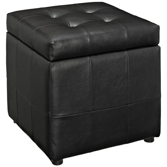Hawthorne Collection Square Faux Leather Storage Ottoman in Black
