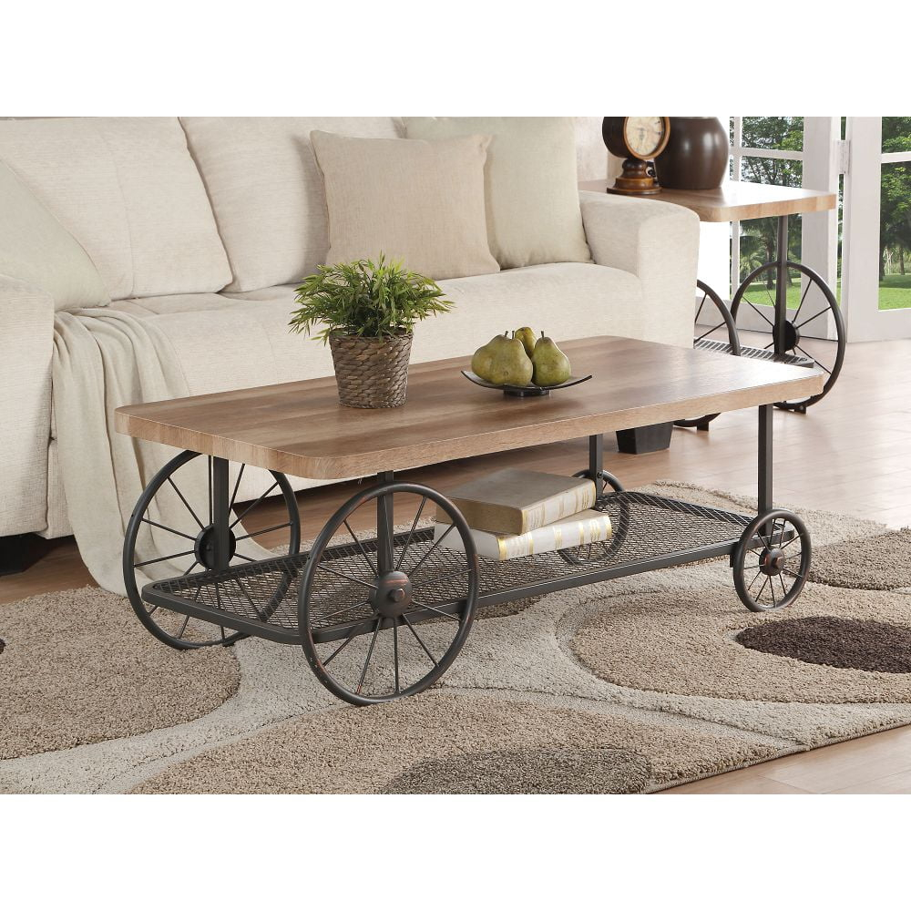 Modish Coffee Table Oak and Antique Gray - Saltoro Sherpi