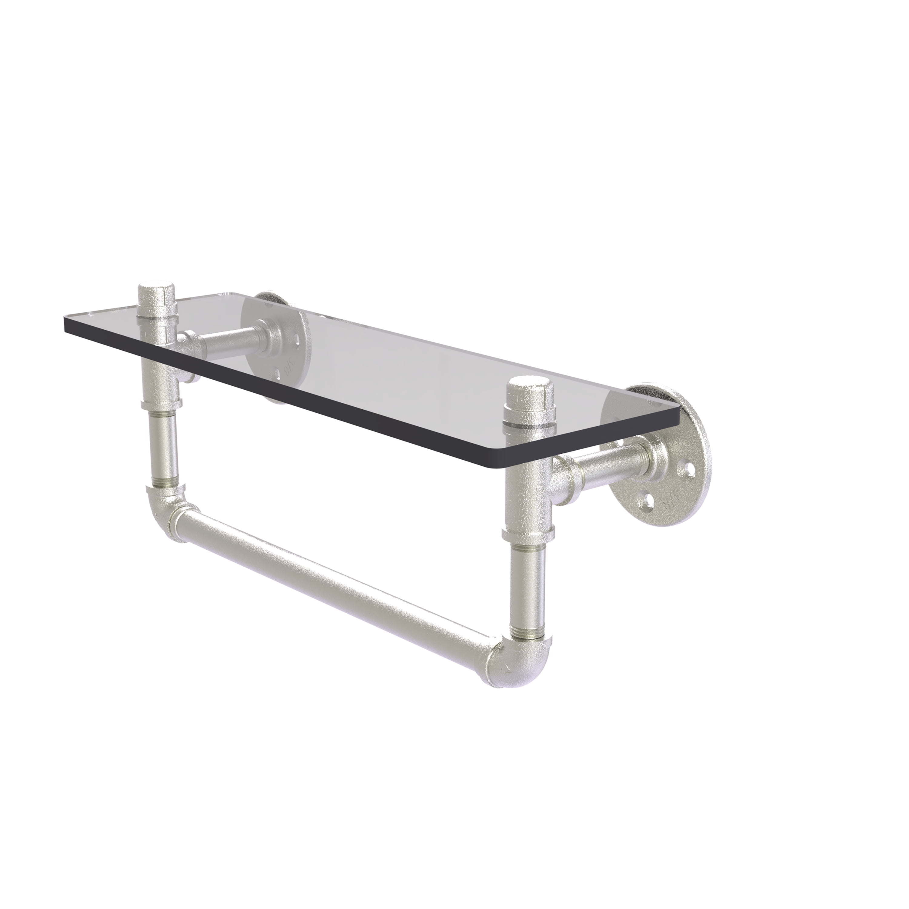 Pipeline Collection Glass Shelf with Towel Bar - Satin Nickel / 16 Inch