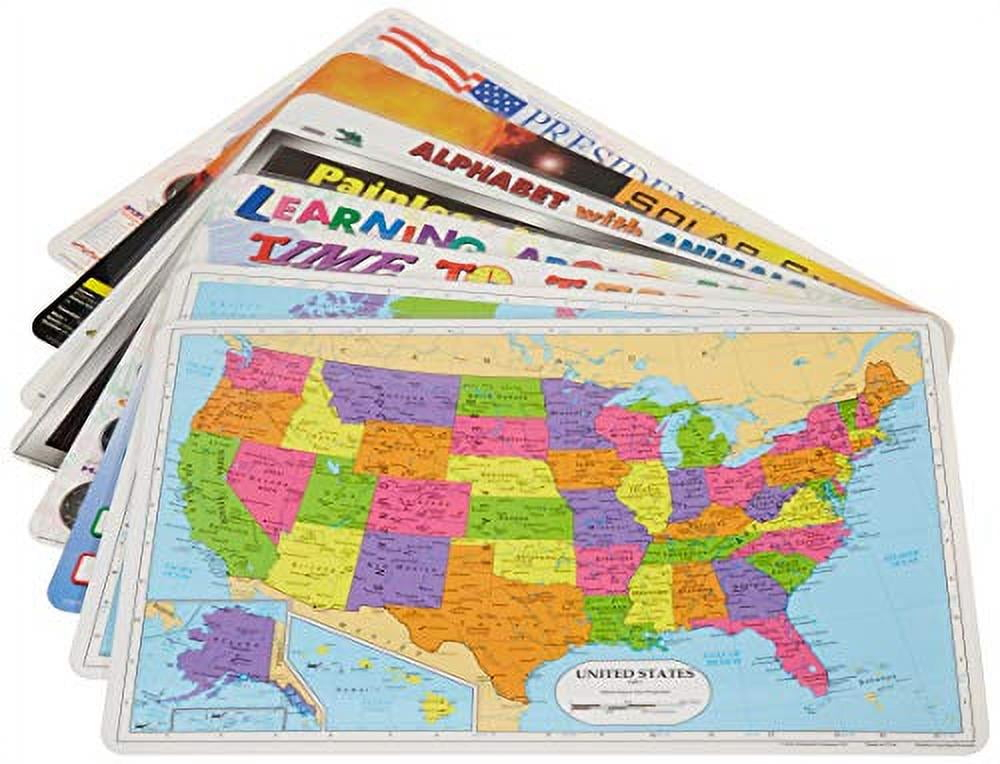Interactive Educational Placemats for Kids, 8 Pack, Multicolor