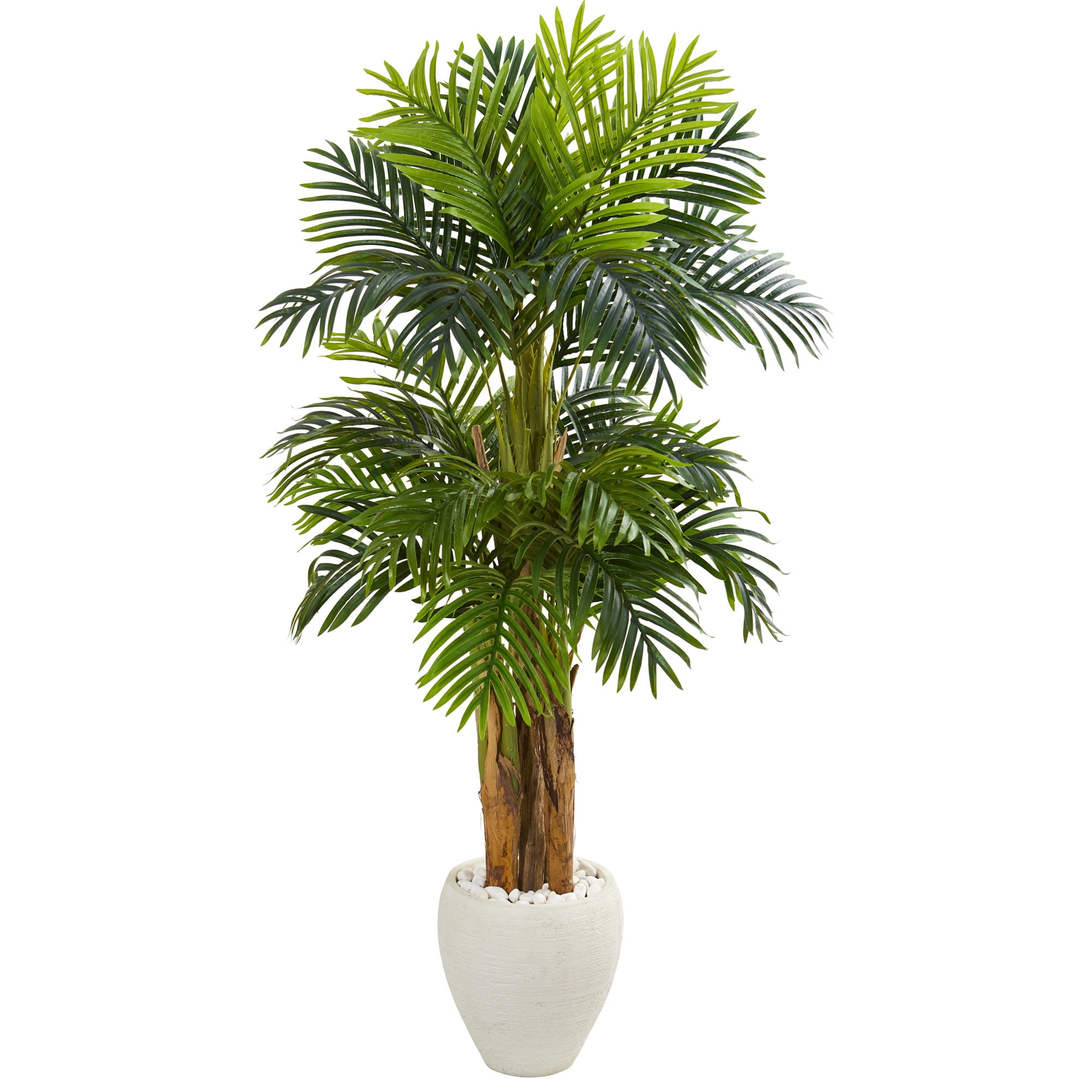 Nearly Natural 5.5-ft Triple Areca Palm Artificial Tree in White Planter