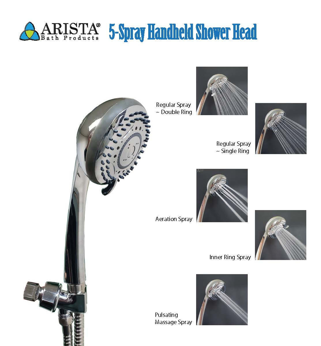 ARISTA 5-Spray Handheld Shower Head in Chrome 2.0 GPM