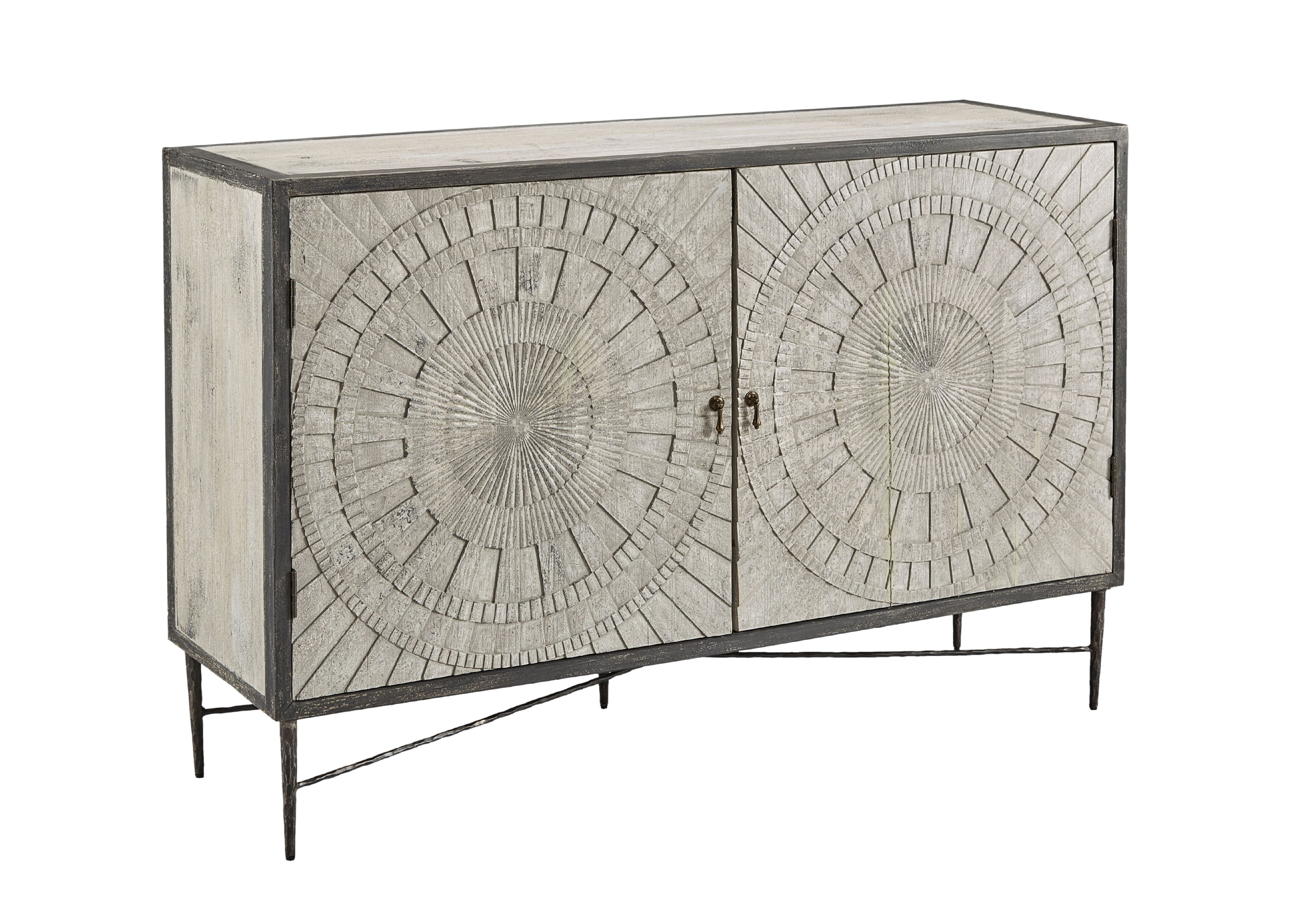 Colombo 58-inch Carved Sunburst Sideboard Server in Grey Wash