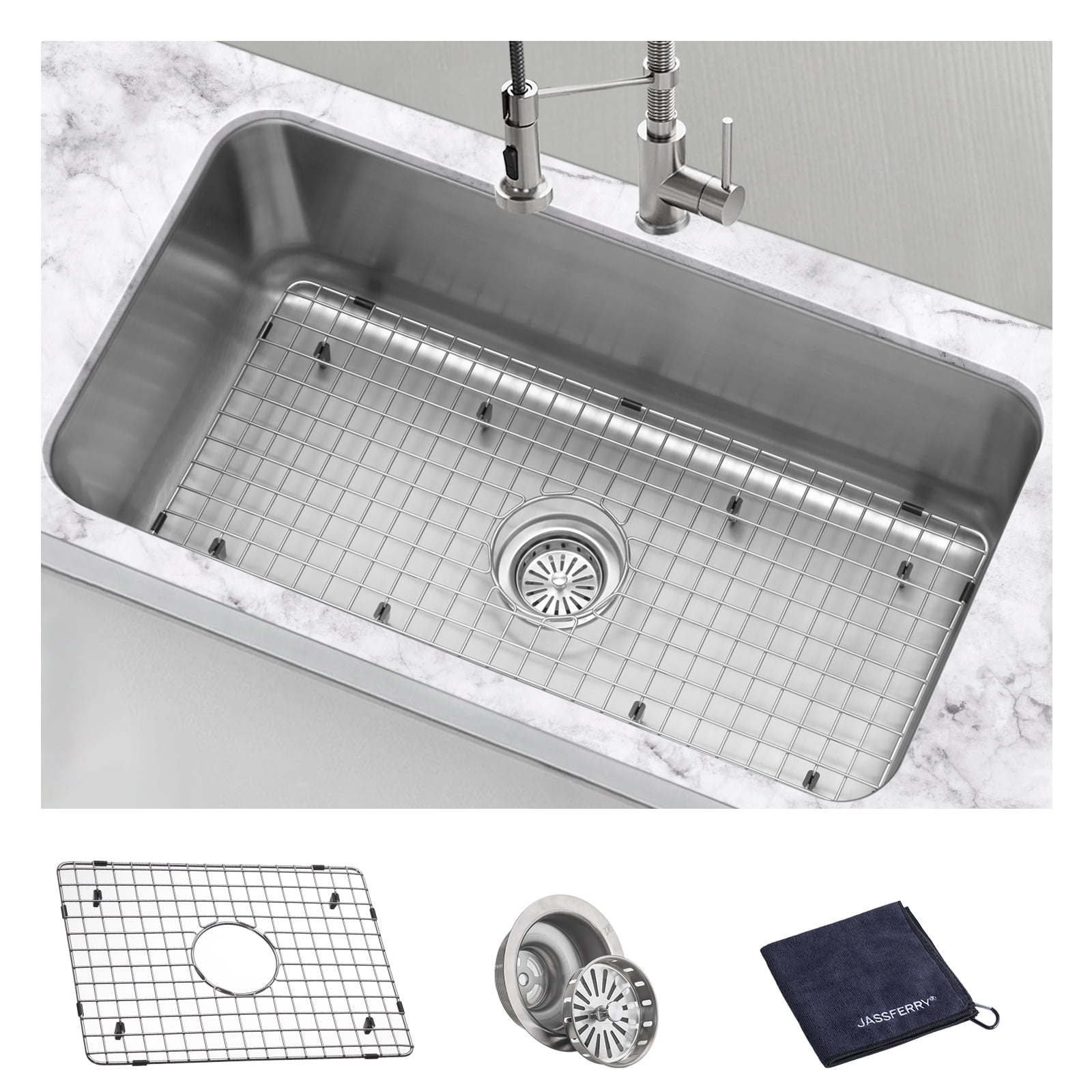 JASSFERRY Undermount Kitchen Sink Single Bowl 32 Inch, 32", 16-gauge Stainless Steel