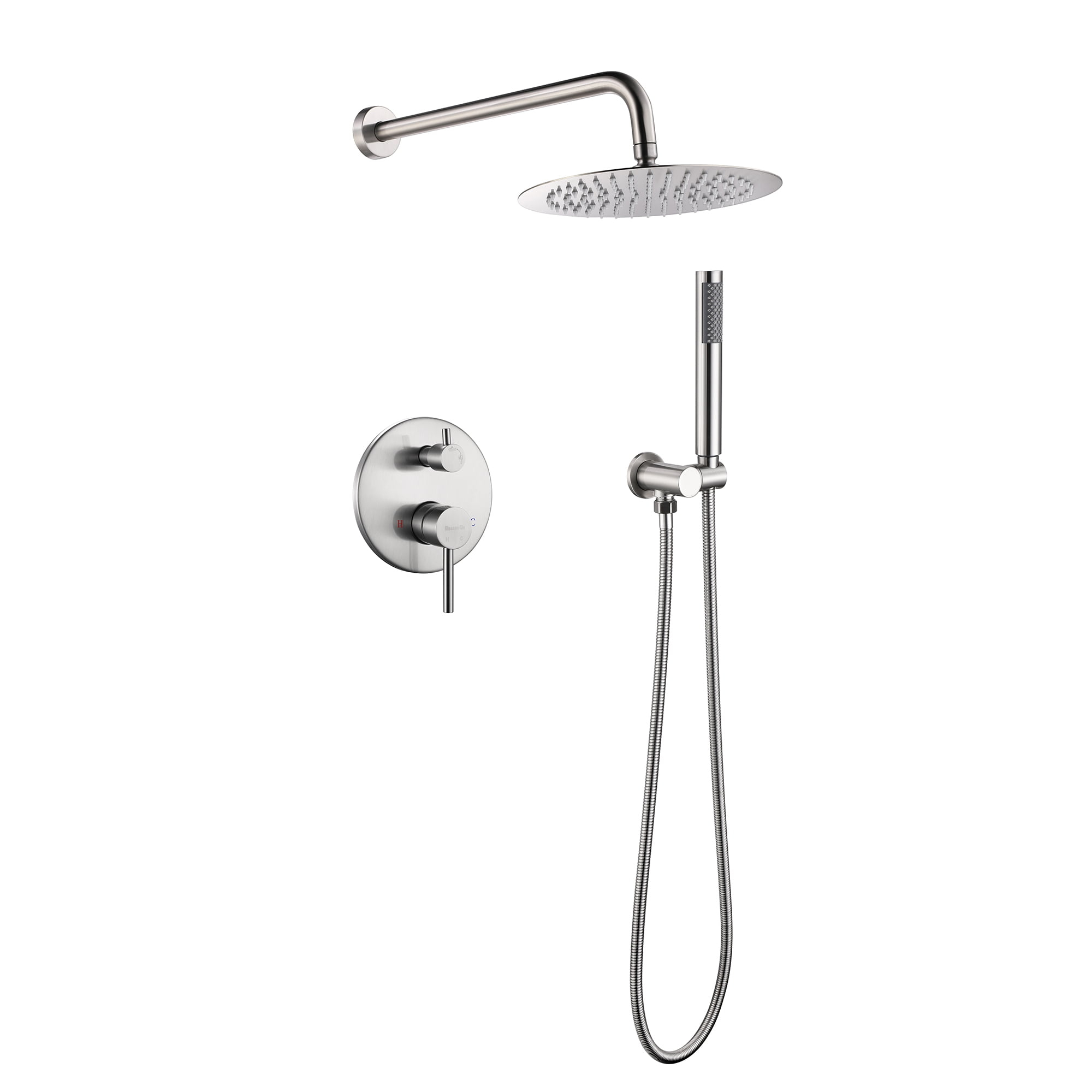 2-Spray Patterns Shower 10 in. Wall Mounted Dual Shower Heads, Hand Shower in Brushed Nickel, Valve Included