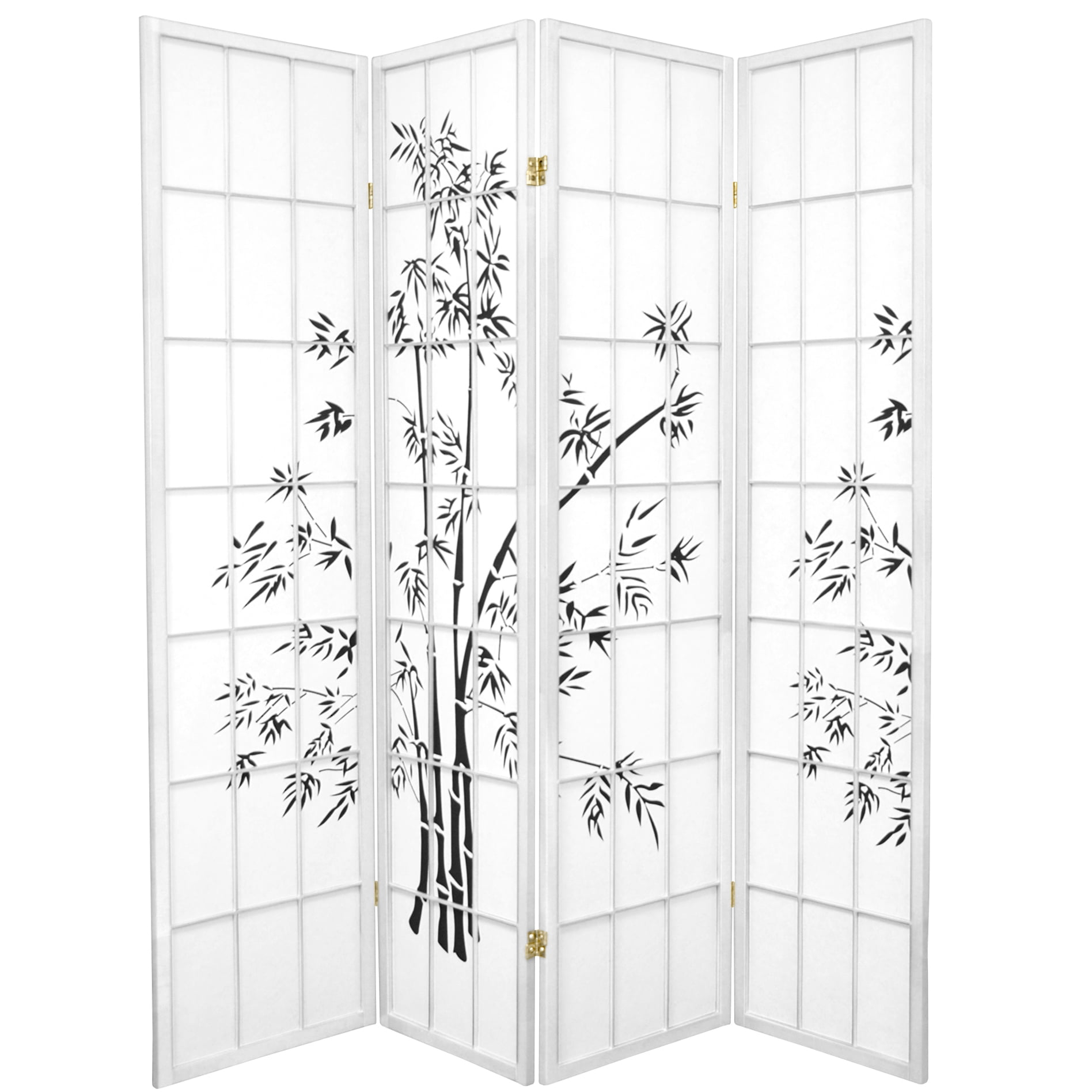 Oriental Furniture 6 Ft Tall Lucky Bamboo Room Divider, white, 4 panel