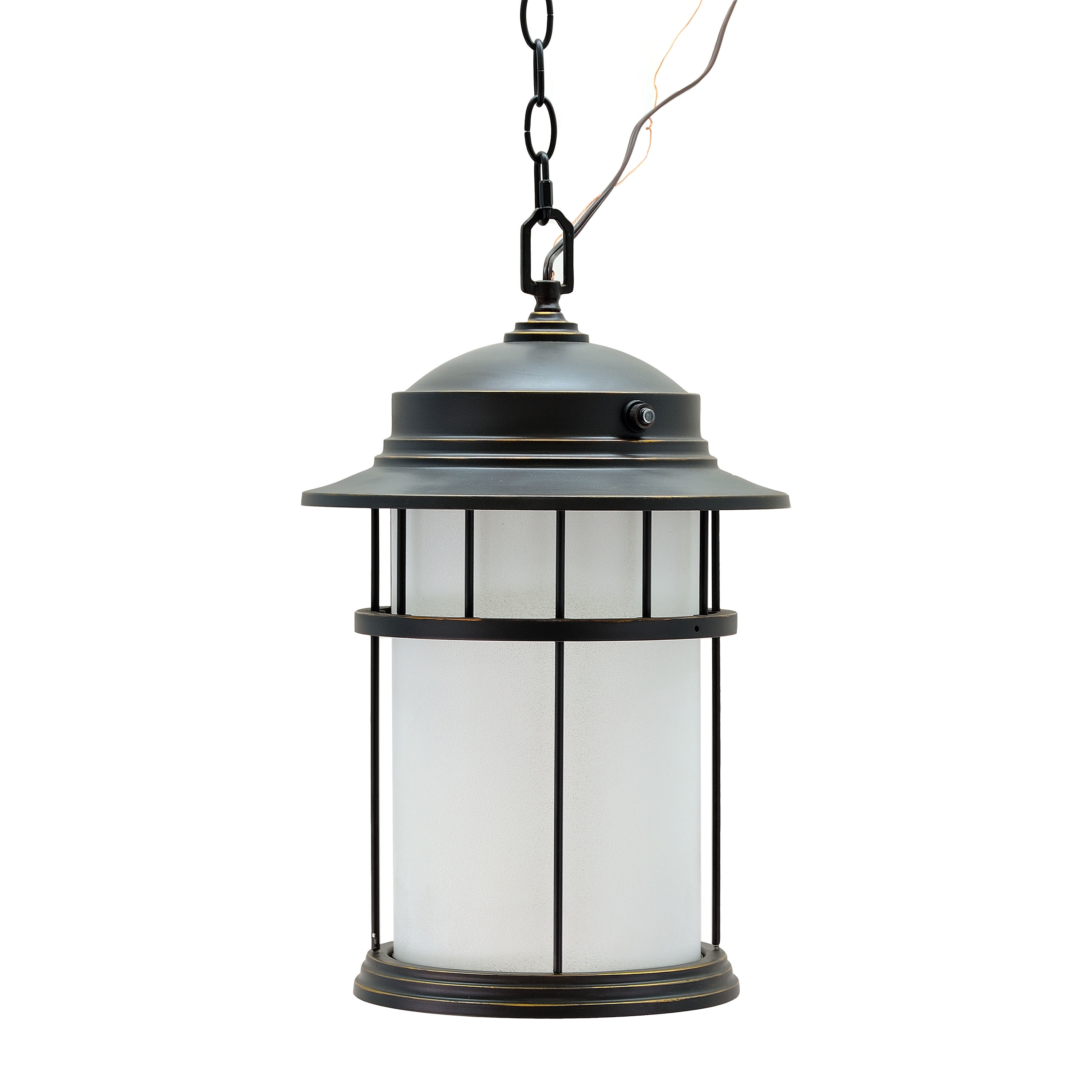 Aspen Creative 60004-2 One-Light Medium Outdoor Hanging Pendant Light Fixture with Dusk to Dawn Sensor, Transitional Design in Aged Bronze Patina, 17 3/4" High