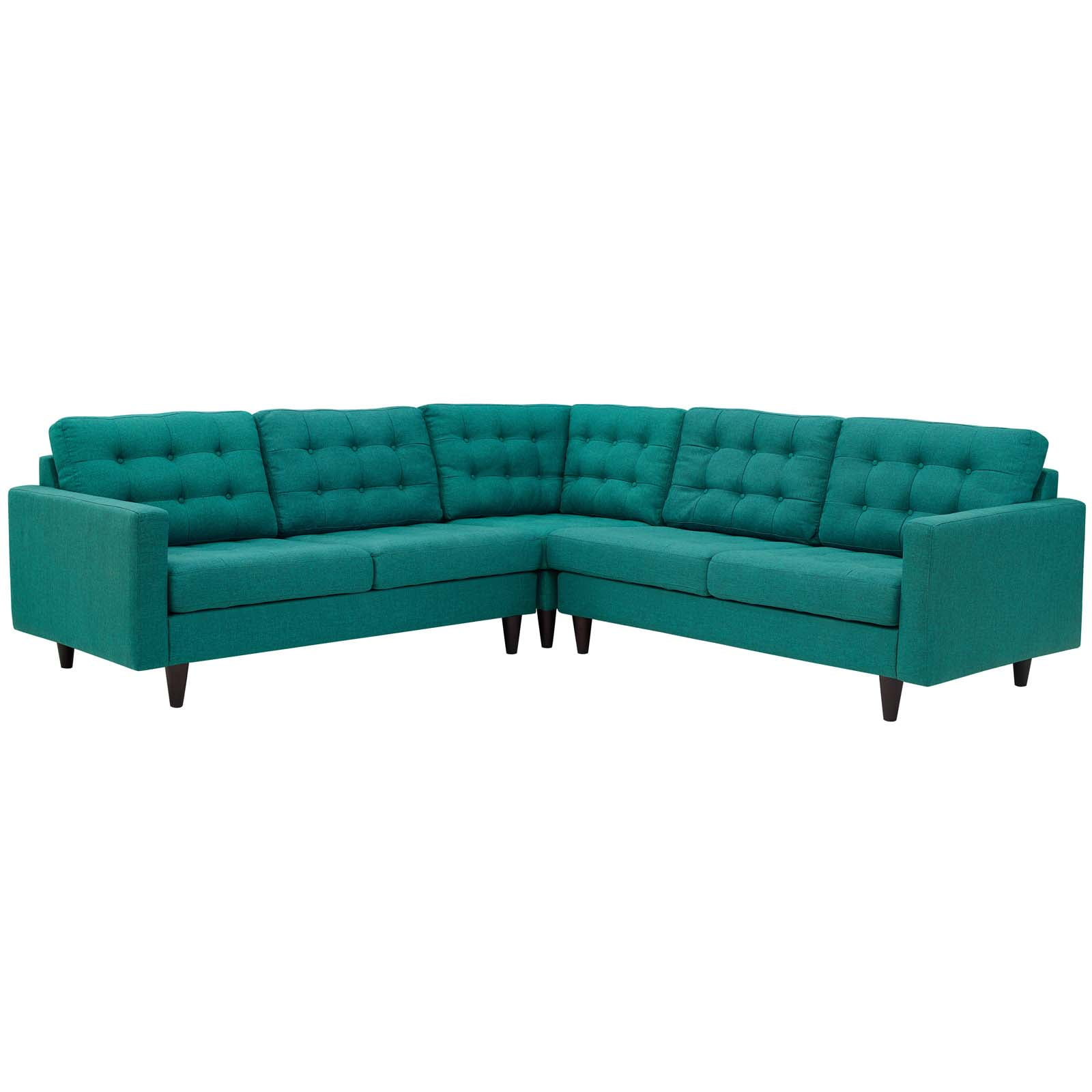 Modway Empress Upholstered Fabric Corner Sectional Sofa in Teal Blue