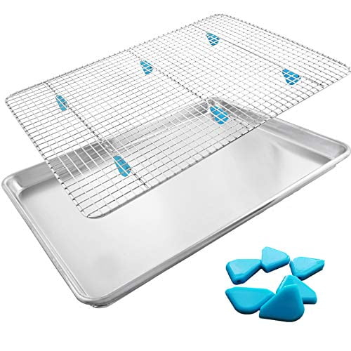 Baking Sheet with Wire Rack Set - Exclusive Silicone Feet Prevent Scratches - Bacon Rack for Oven - Aluminum Half Sheet Pans for Cooking with Stainless Steel Wire Baking Rack for Oven C