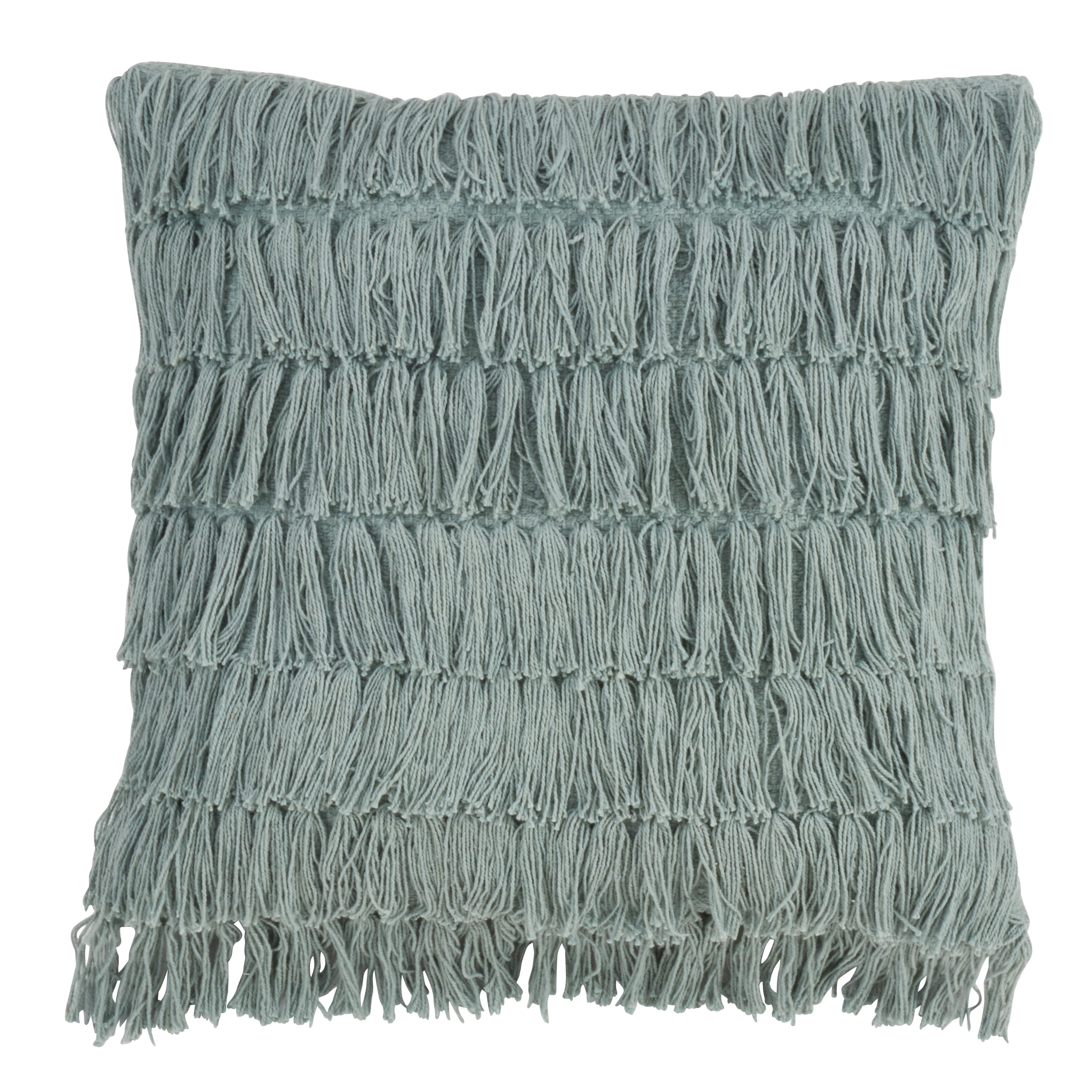 Fennco Styles Bohemian Woven Fringes Down Filled 18 x 18 Inch Cotton Throw Pillow with Case & Insert - Mint