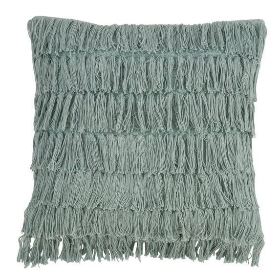 Fennco Styles Bohemian Woven Fringes Down Filled 18 x 18 Inch Cotton Throw Pillow with Case & Insert - Mint