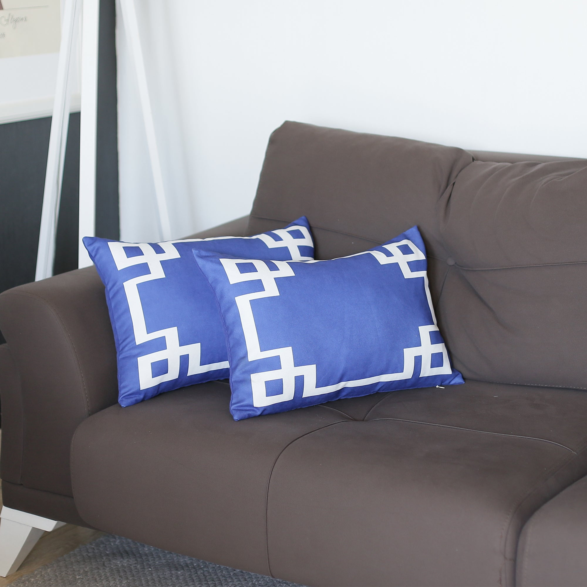 Geometric Blue&White Rectangle 14" x 20" Throw Pillow Cover Set Of 2