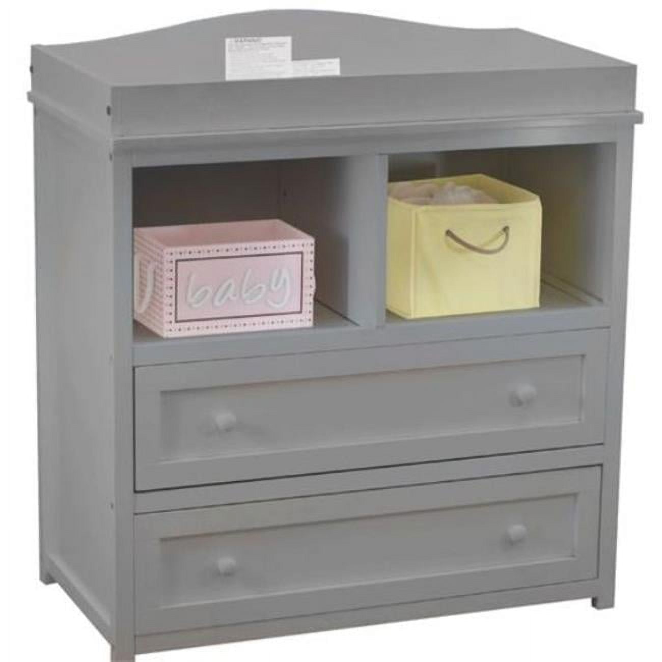 008G-554-1 Leila 2-Drawer Changing Table with Contoured Changing Pad & Fabric Cover, Gray