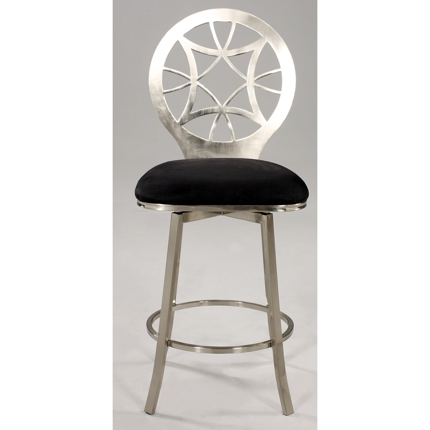 0410 Bella Vita Laser Cut Round Back Memory Swivel Counter Stool in Black Microfiber