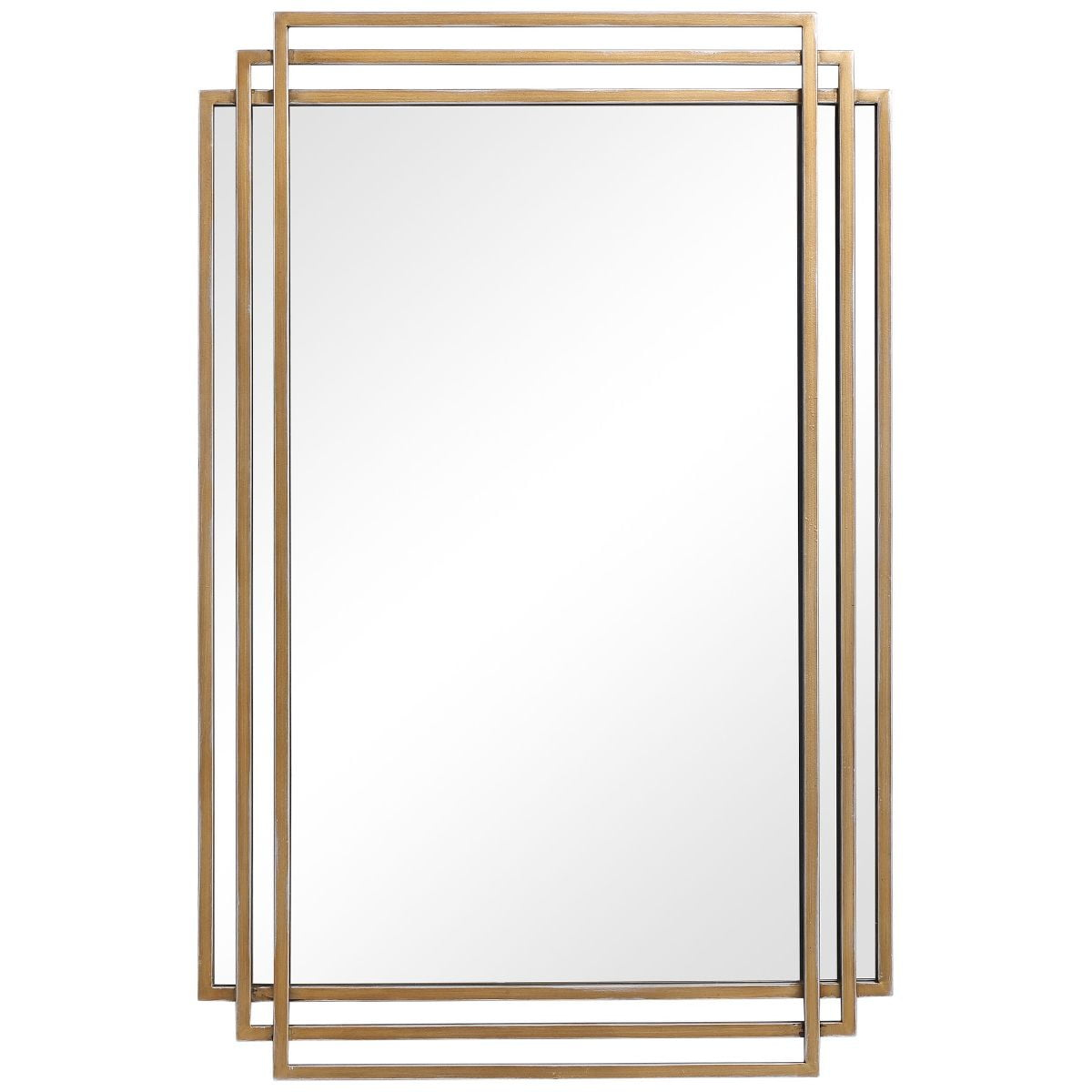 Uttermost Rectangular Vanity Decorative Wall Mirror Modern Distressed Brushed Gold Solid Iron Frame 23 3/4" Wide for Bathroom