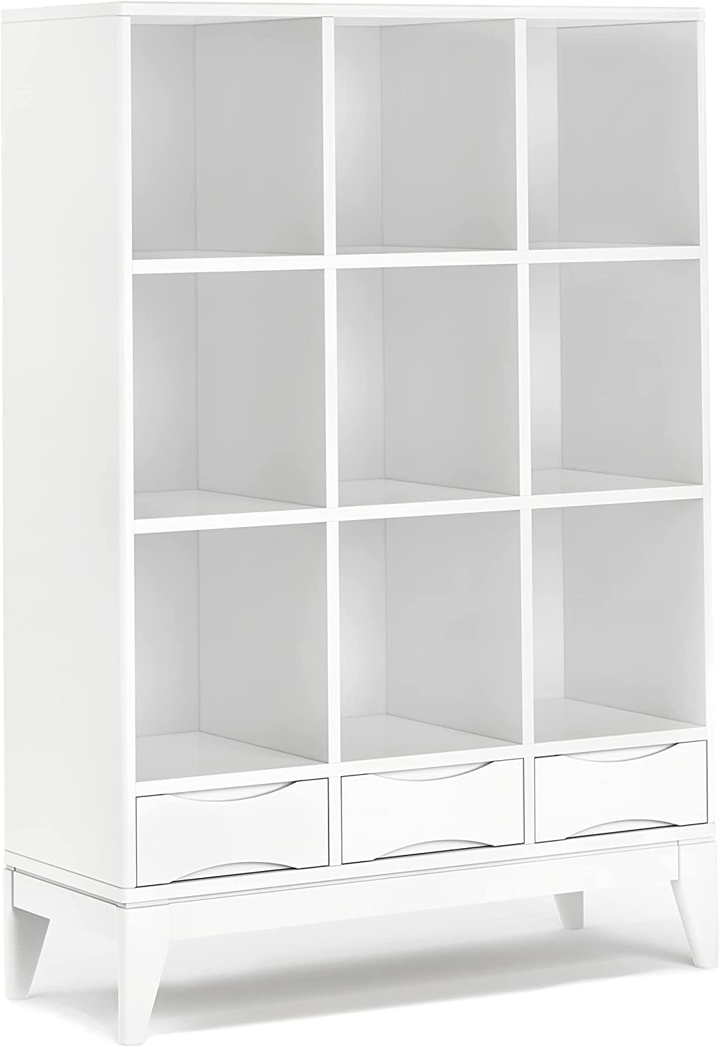 1 1 SOLID HARDWOOD 42 Inch Mid Century Modern Cube Storage Bookcase with Drawers in White, For the Living Room, Study Room and Office