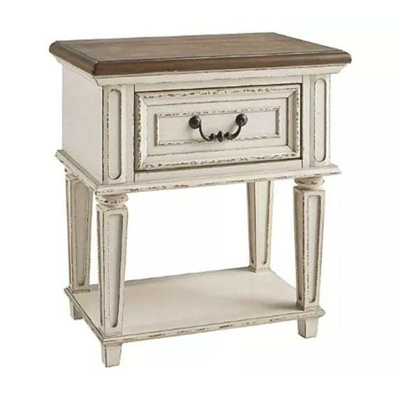 1 Drawer Wooden Frame Nightstand with Tapered Legs Brown and Antique White - Saltoro Sherpi
