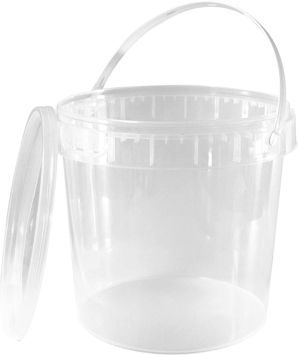 1 Gallon (128 oz) Clear Plastic Bucket with Lid and Handle (3 Pack), Ice Cream Tub with Lids - Food Grade Freezer and Microwave Safe Food Storage Containers, Round Plastic Pail Container, BPA