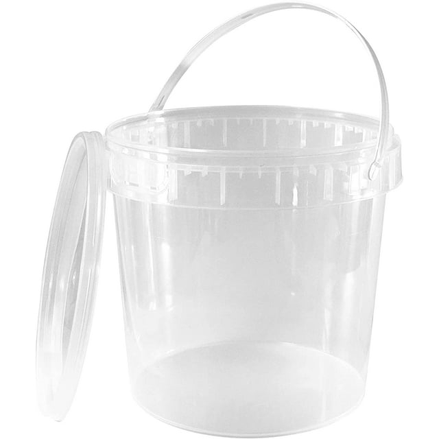 1 Gallon (128 oz) Clear Plastic Bucket with Lid and Handle (3 Pack), Ice Cream Tub with Lids - Food Grade Freezer and Microwave Safe Food Storage Containers, Round Plastic Pail Container, BPA