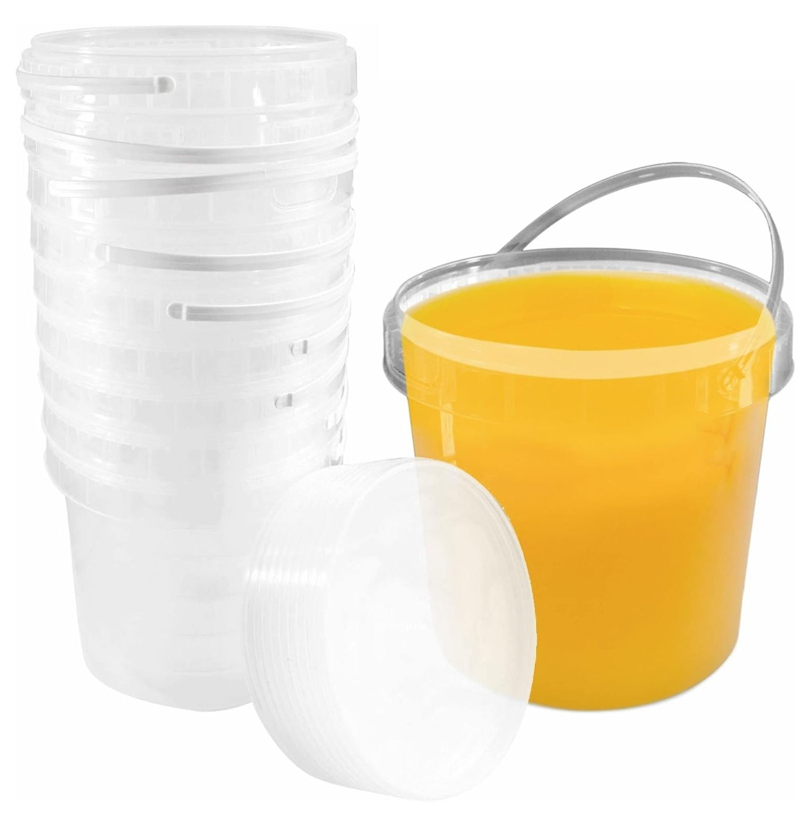 1 Gallon (128 oz) Clear Plastic Bucket with Lid and Handle (3 Pack), Ice Cream Tub with Lids - Food Grade Freezer and Microwave Safe Food Storage Containers, Round Plastic Pail Container, BPA