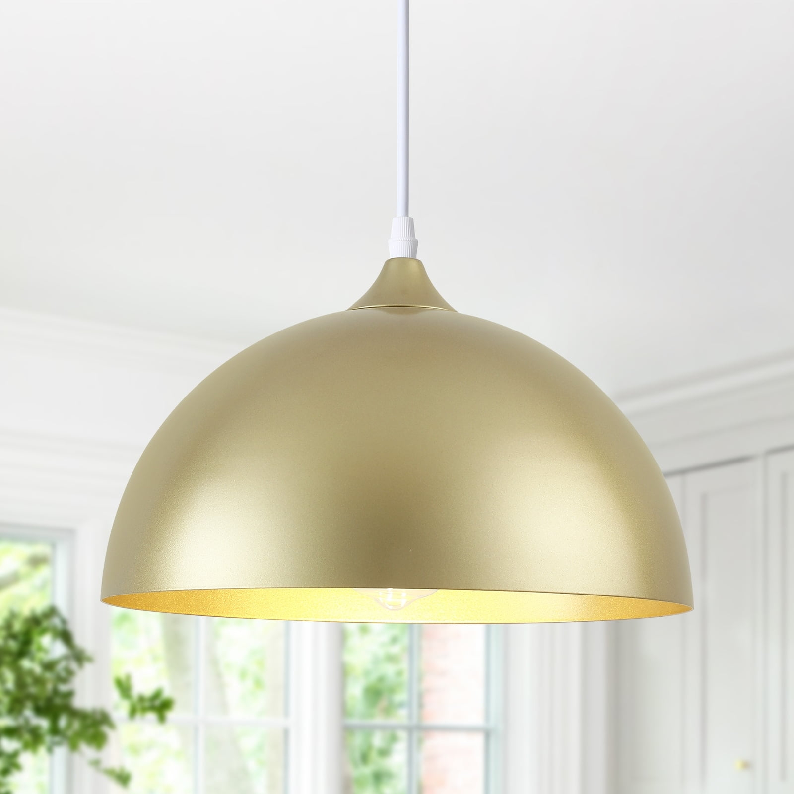 1-Light 11.81"W Metal Dome Pendant Ceiling Lights for Kitchen Island Gold