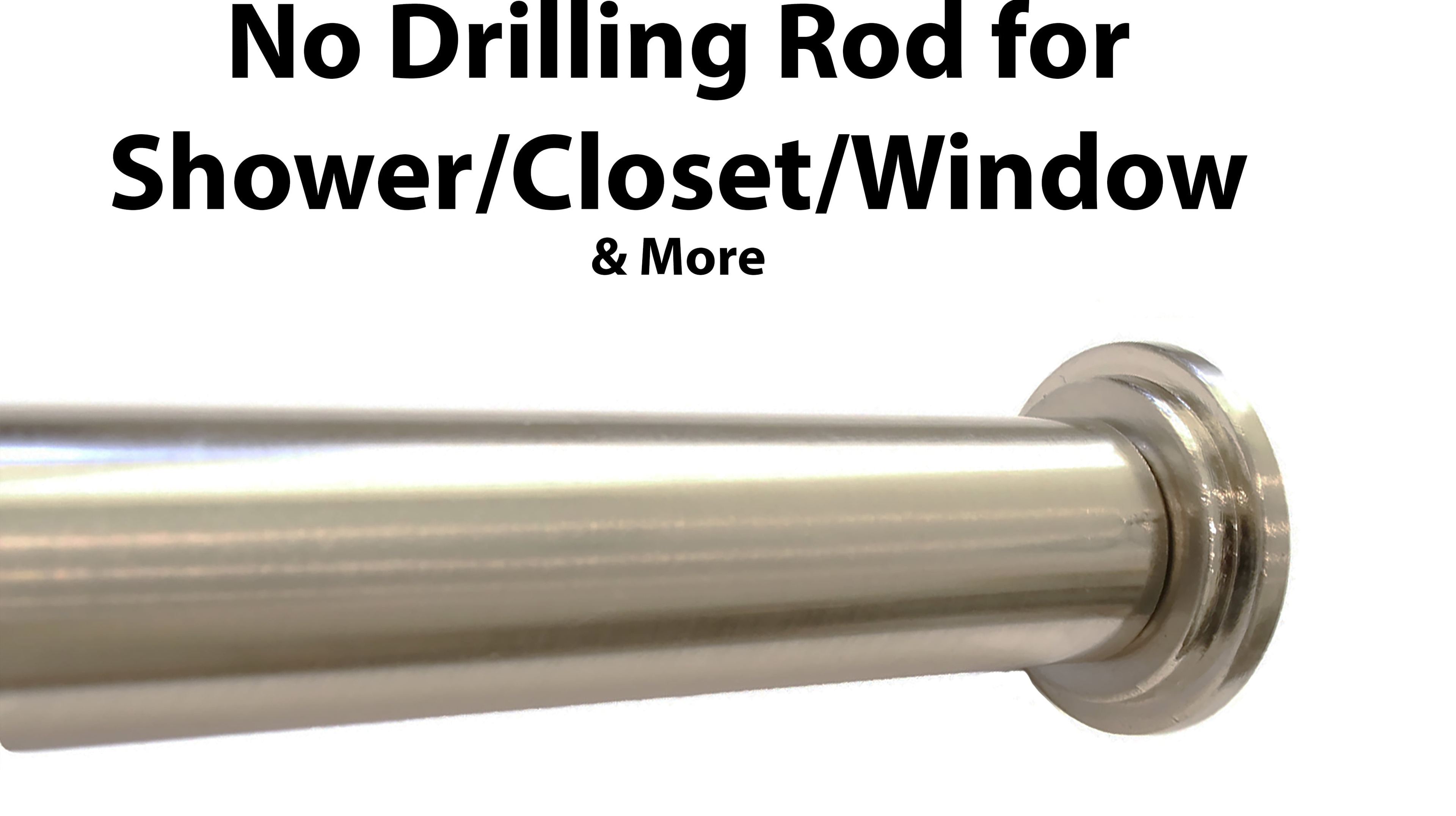1" No Drilling Shower Closet Window Tension Rod, Heavy Duty, 42"-72", Brushed/Stainless Steel