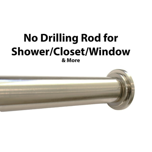 1" No Drilling Shower Closet Window Tension Rod, Heavy Duty, 42"-72", Brushed/Stainless Steel